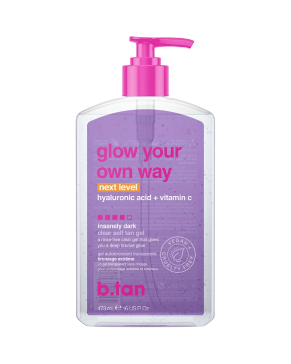 b.tan Glow Your Own Way Next Level Clear Self Tan Gel 473ml - Hyaluronic Acid and Vitamin C