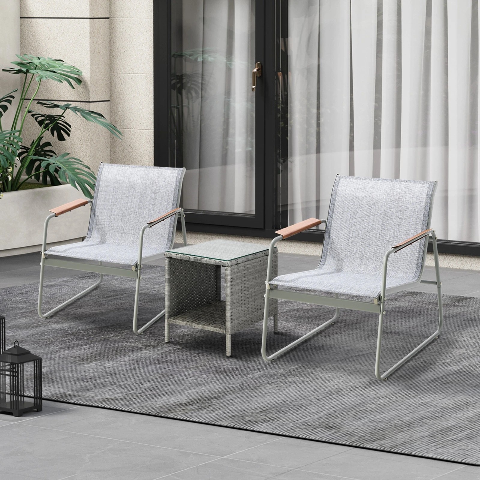 4 Livsip 3PCS Outdoor Bistro Set Patio Garden Furniture Chair Side Table PE Wicker - Multi, 4 of 9