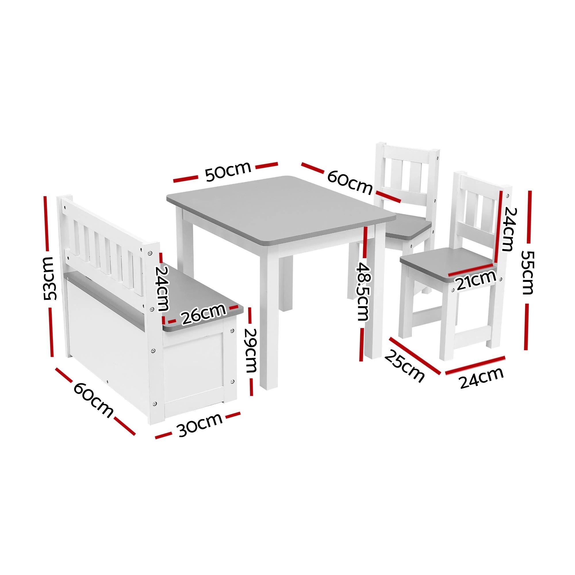 2 Keezi 2 in 1 Kids Table and Chair Set Activity Table with Storage Bench - Grey, 2 of 2