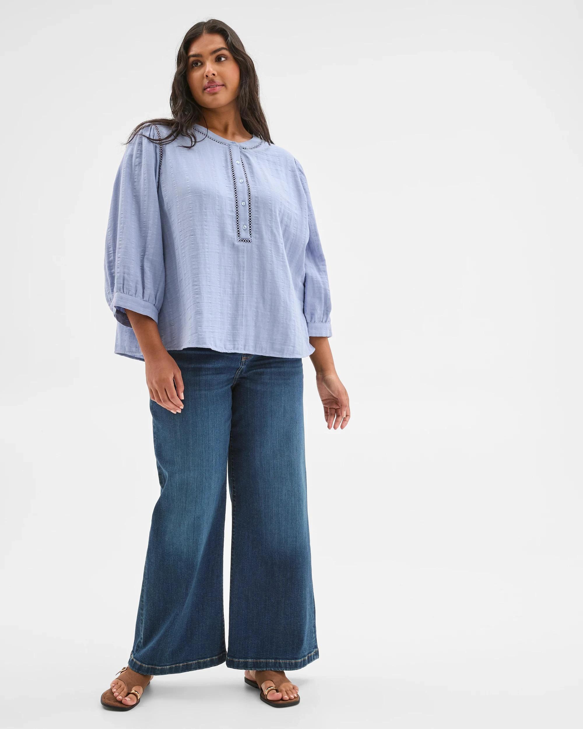 2 Target Curve Plus Size 3/4 Sleeve Double Cloth Woven Top DUSTY BLUE, 2 of 6