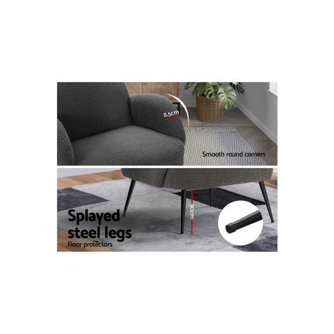 7 Artiss Armchair Boucle Hanes - Black, 7 of 7