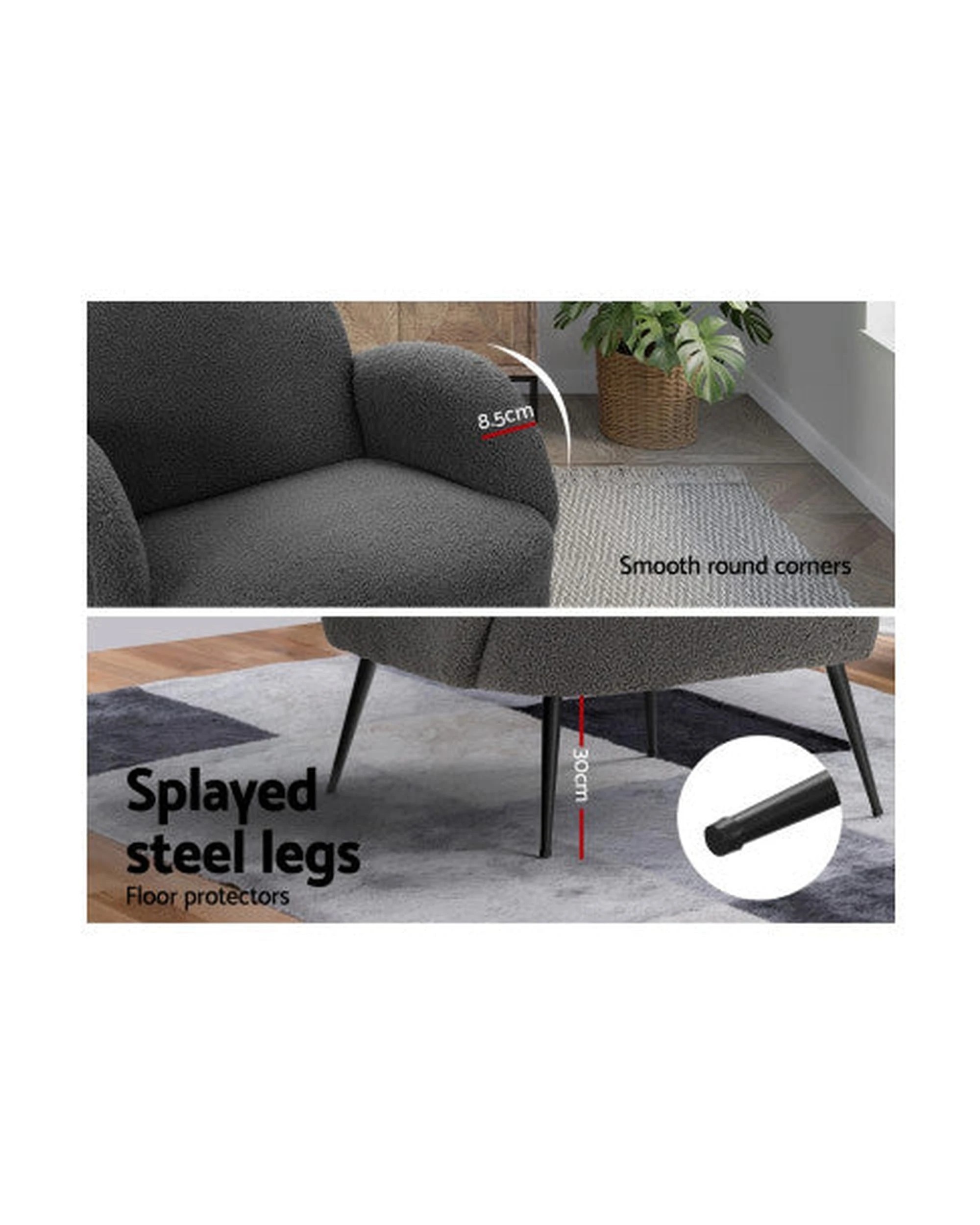 7 Artiss Armchair Boucle Hanes - Charcoal, 7 of 7