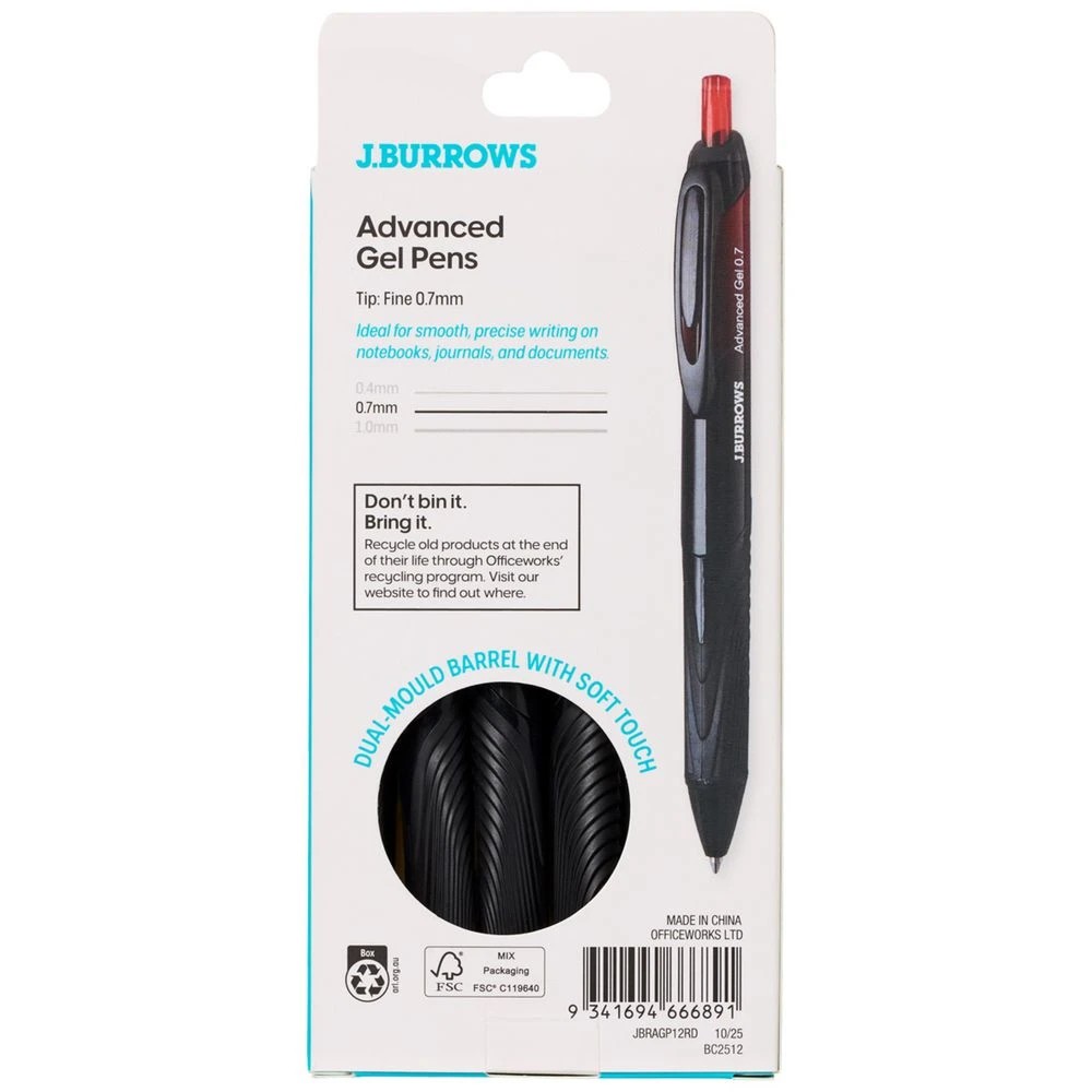 3 J.Burrows Retractable Advanced Gel Pen Red12 Pack, 3 of 4