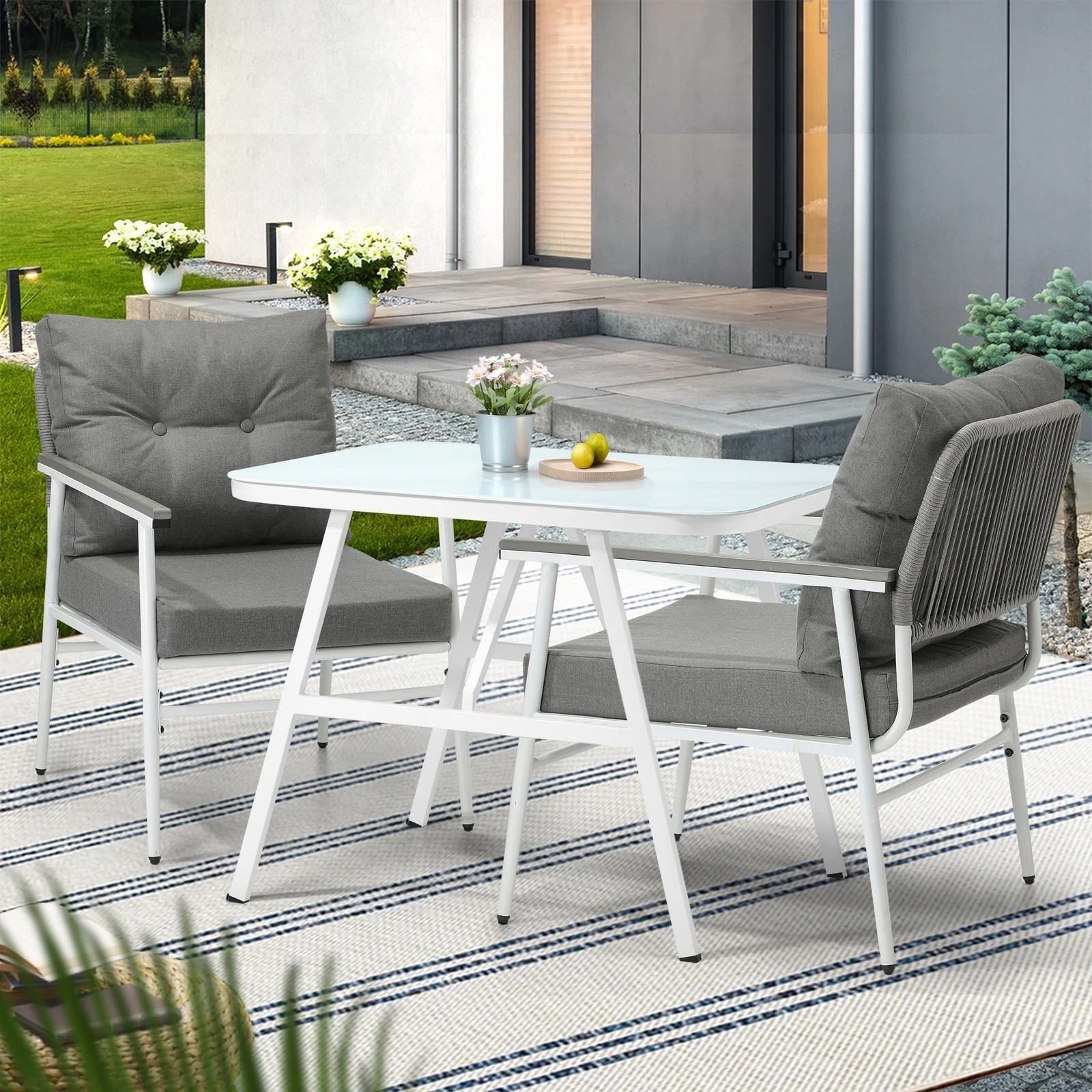 4 Livsip Outdoor Dining Set Garden Furniture Setting Marble-style Table 3 Piece - Multi, 4 of 9