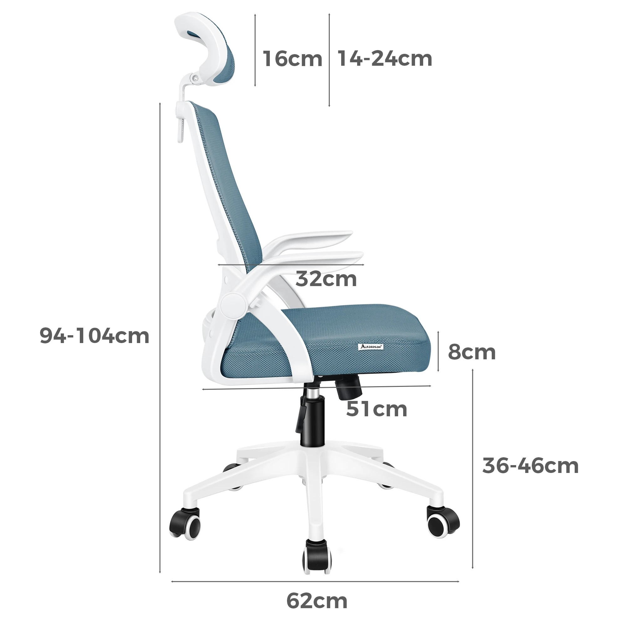 7 Alfordson Mesh Office Chair Executive Fabric Seat Tilt Gaming Computer - Blue, 7 of 10