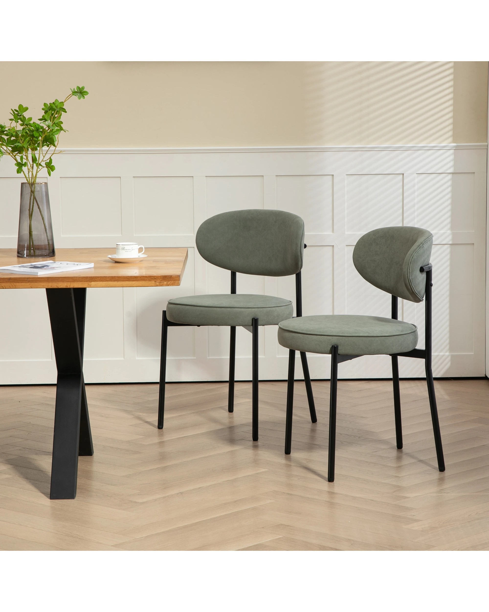 4 IHOMDEC Round Dining Chair Metal Frame and Legs Set of 2 - Green - Green, 4 of 10