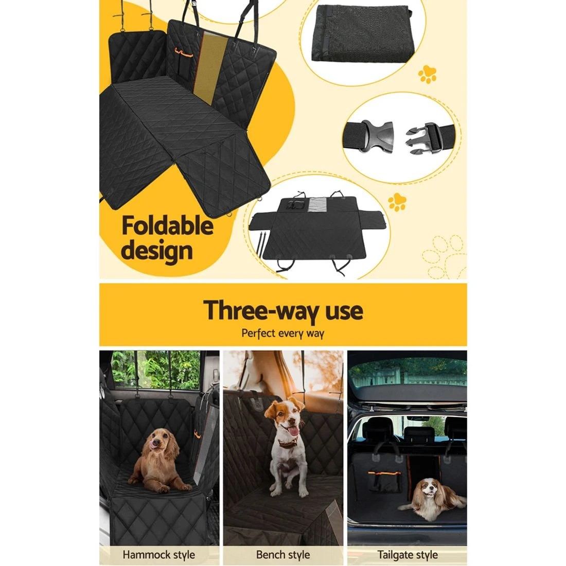 6 i.Pet Pet Car Seat Cover Dog Hammock Protector Back Waterproof Belt Non Slip Mat - Black, 6 of 6