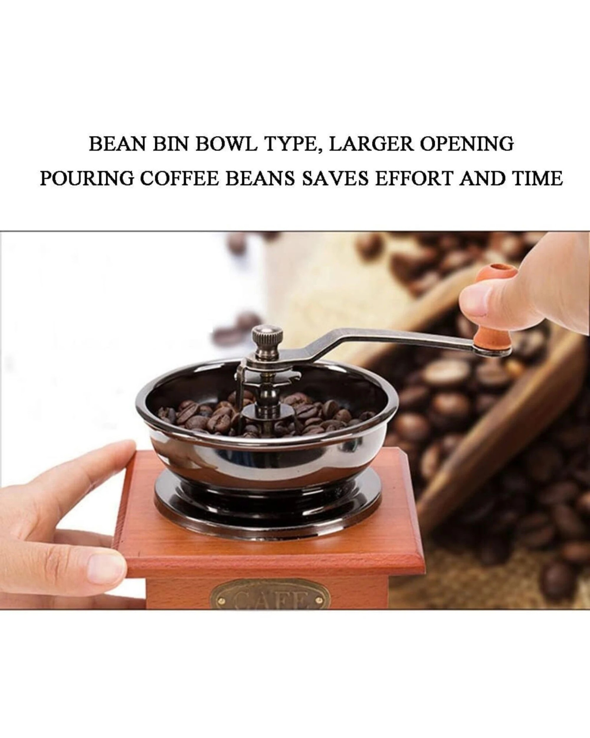 5 Br Home Antique Coffee Grinder Mill Manual Hand Made Wooden Bean Grind Pepper, 5 of 8