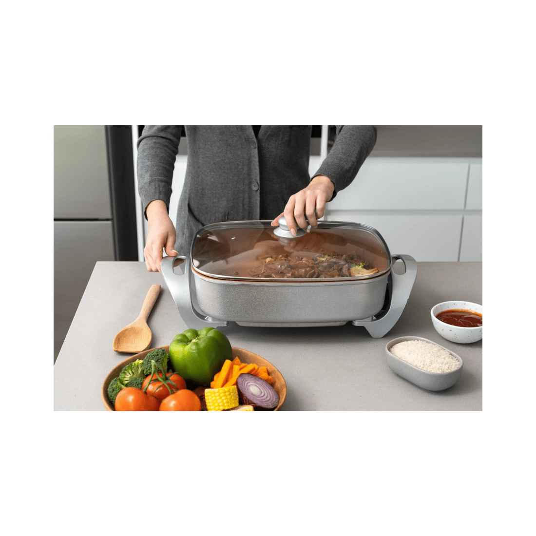 6 Healthy Choice Electric Fry Pan 7.9l 38cm Non-stick 1500w Frying Cookware Copper
 - White, 6 of 7