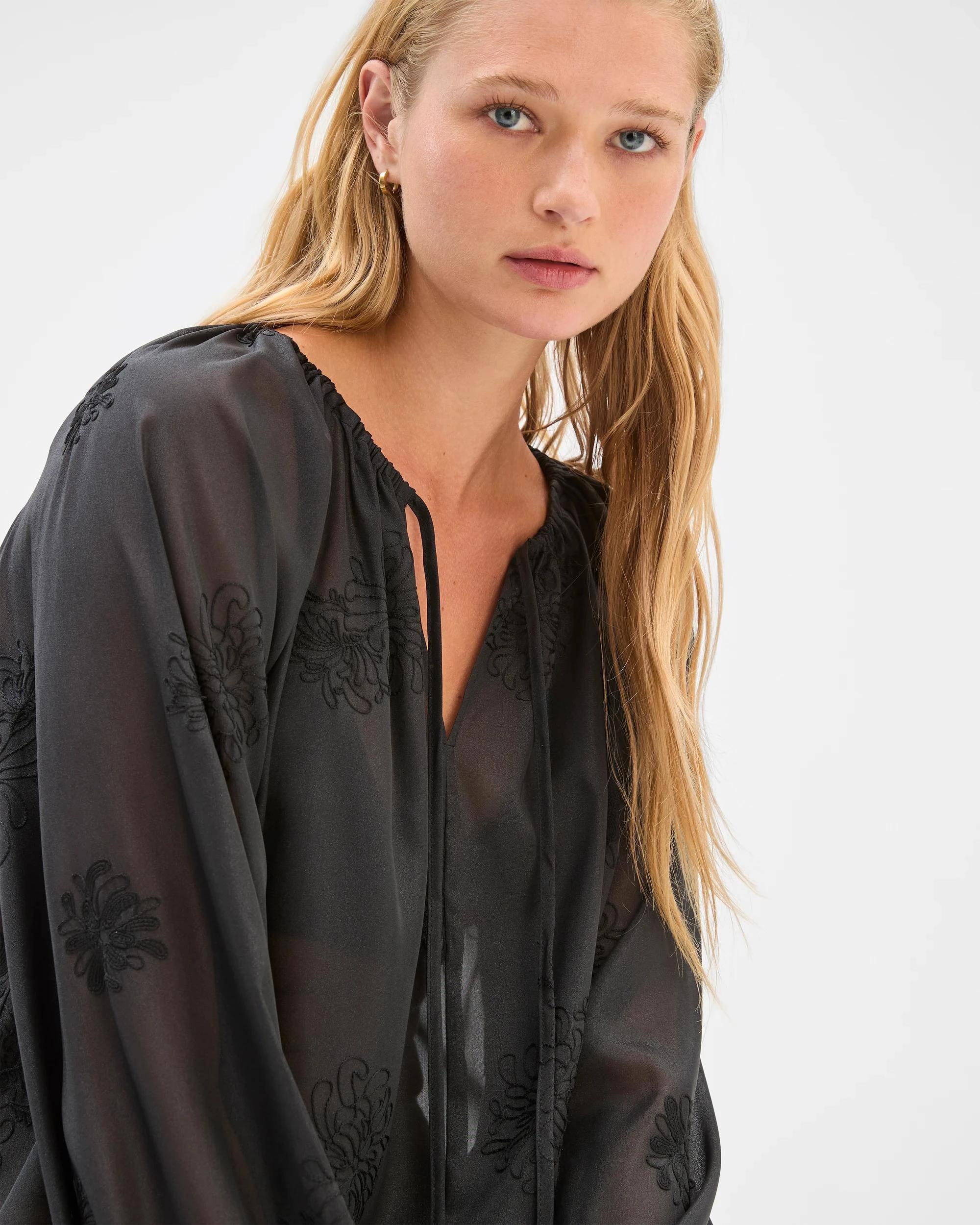 5 Preview Long Sleeve Embroidered Detail Blouse BLACK, 5 of 8