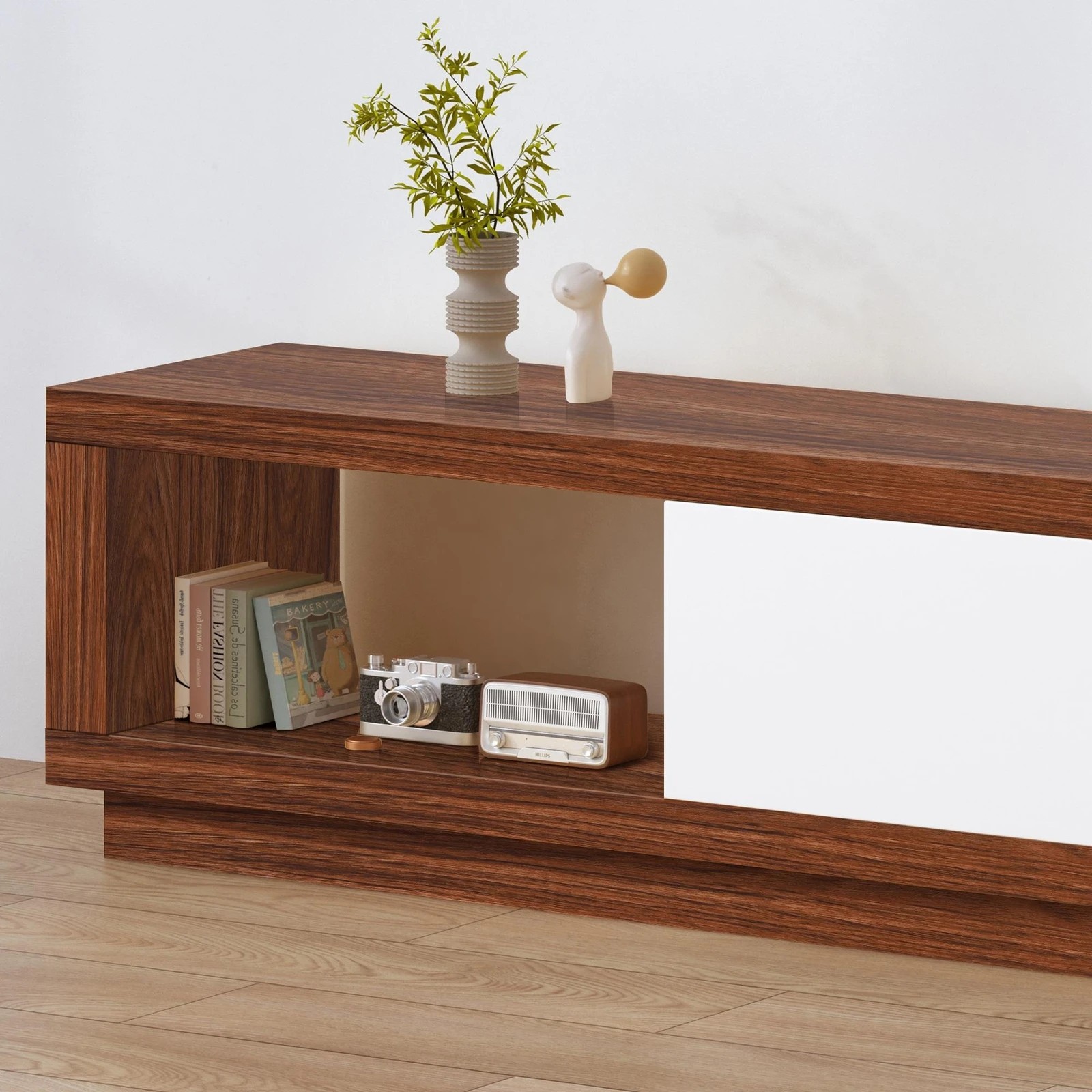 3 Alfordson 190-280cm Extendable Entertainment Unit TV Stand Cabinet Drawer - Walnut White, 3 of 9