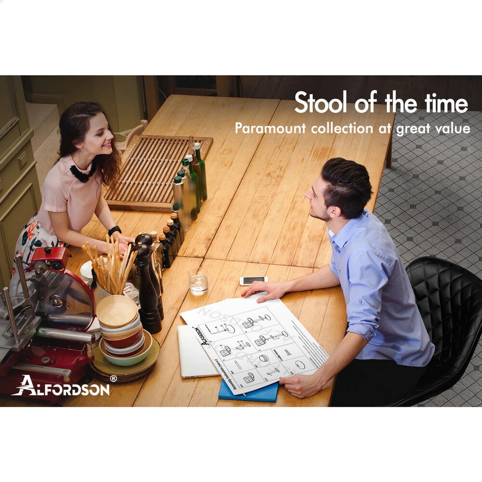 10 Alfordson 4x Bar Stools Gas Lift Leather Bar Chairs Kitchen Swivel - All Black, 10 of 10