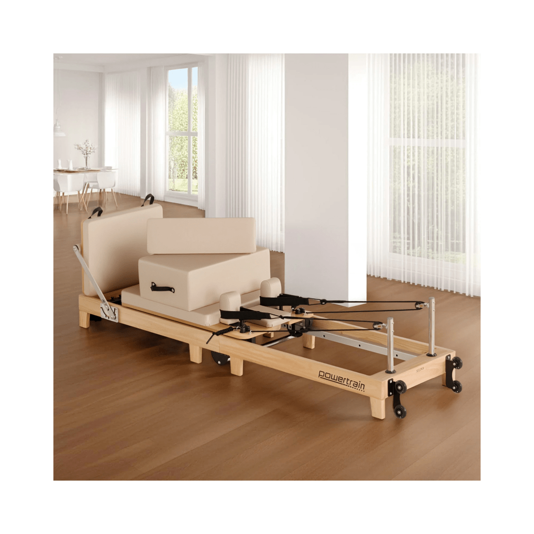 2 Powertrain Selina Pilates Reformer Machine Wooden Folding Multifunctional Home Gym, 2 of 9