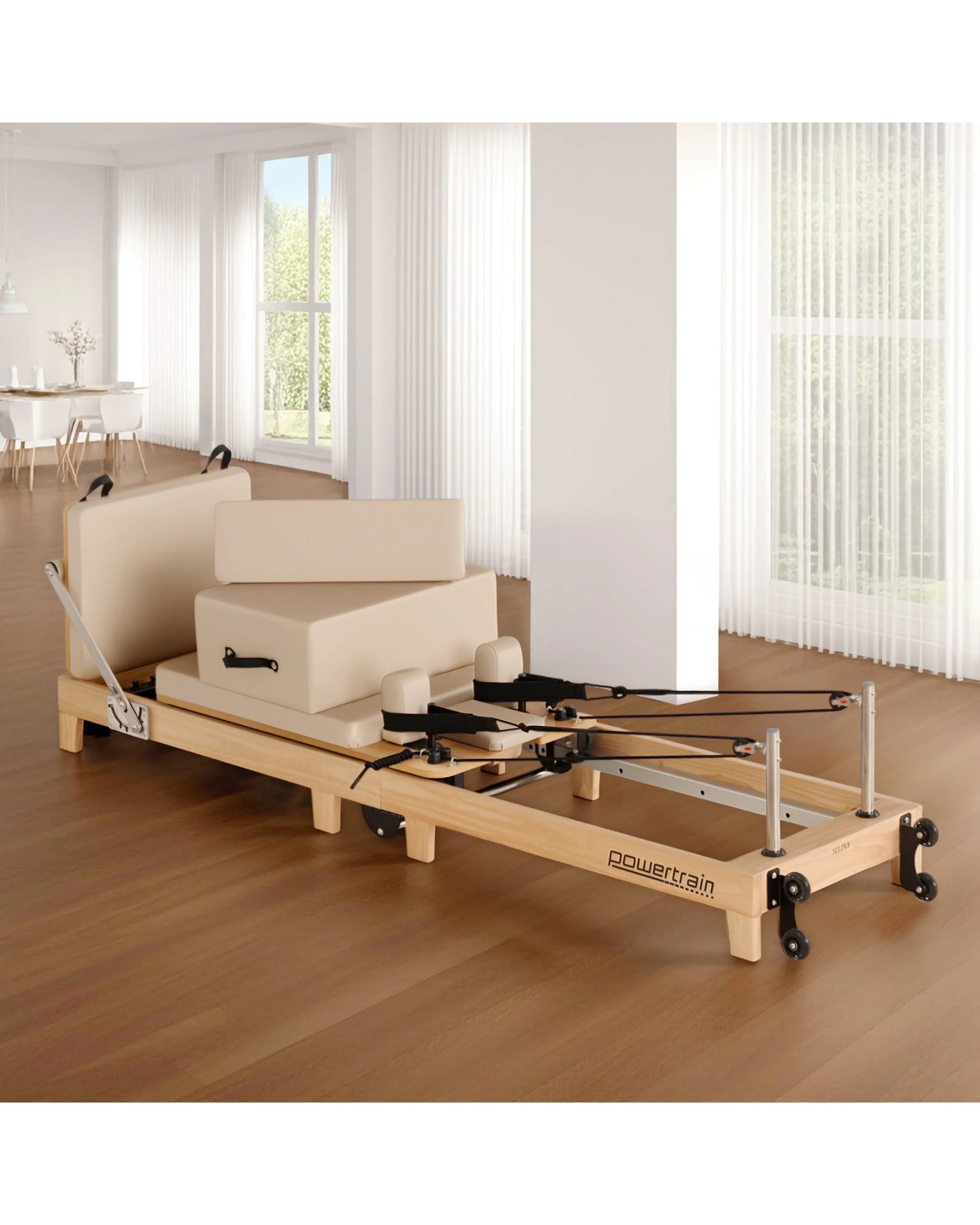 2 Powertrain Selina Pilates Reformer Machine Wooden Folding Multifunctional Home Gym, 2 of 9