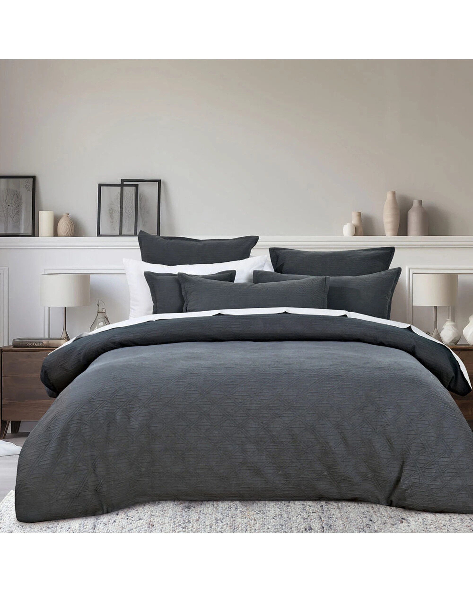 1 Bianca Hallston Queen Pre-Washed Cotton Quilt Cover Set - Grey, 1 of 4