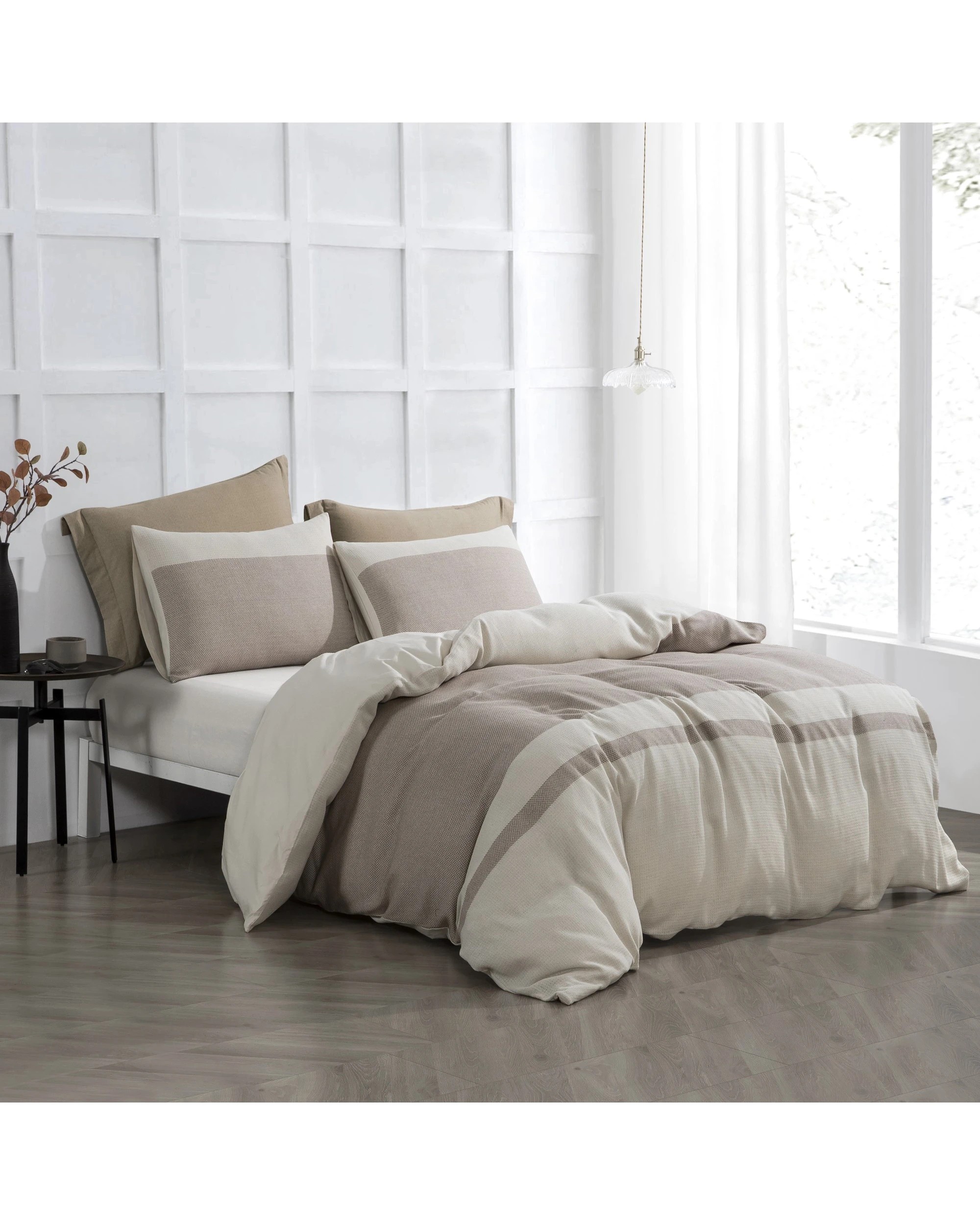 2 Dreamaker 100% Cotton Textured Herringbone Quilt Cover Set - Queen Bed - Natural, 2 of 7