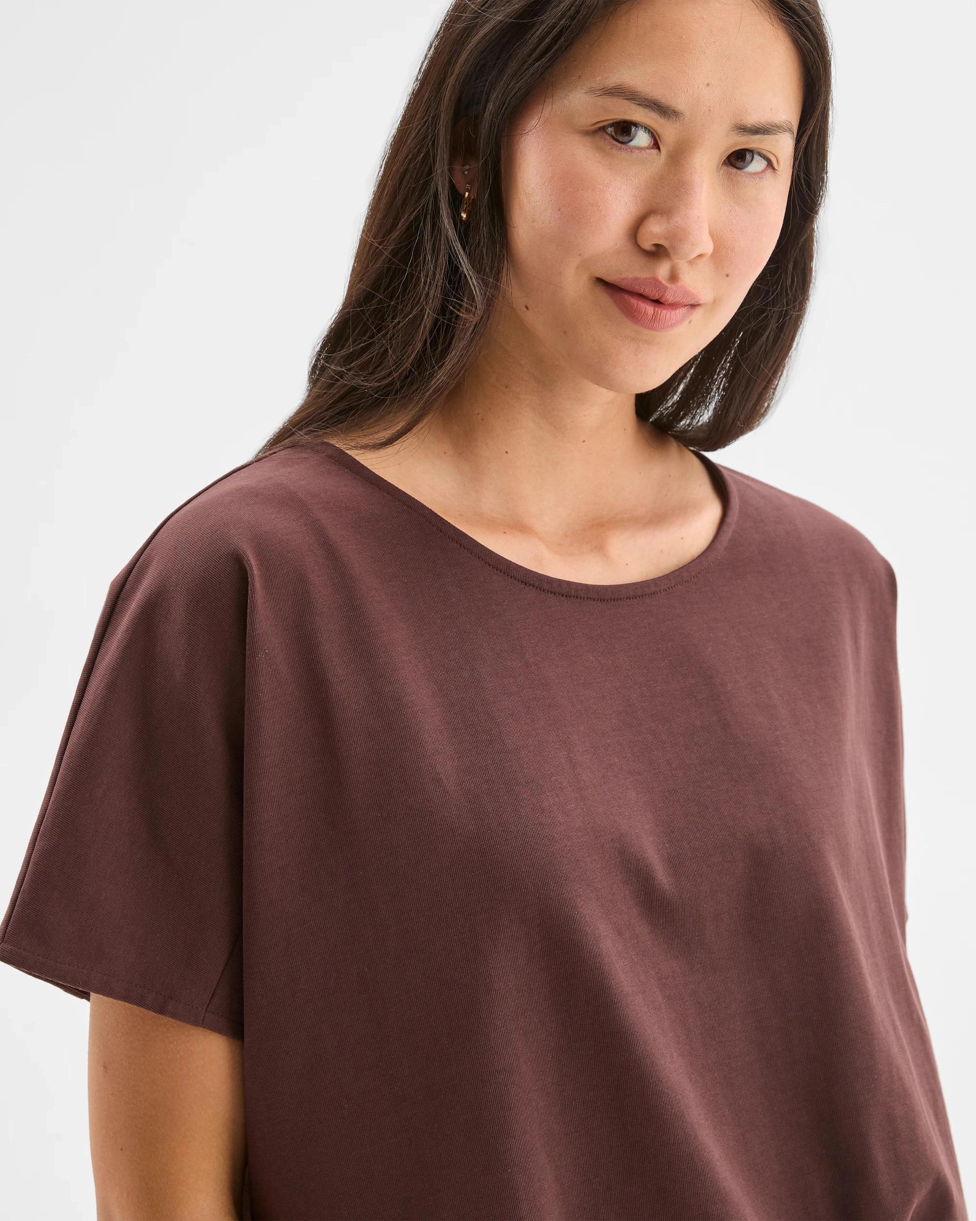 3 Target Woman Australian Cotton Drawcord Hem T-Shirt WINE TRUFFLE, 3 of 5