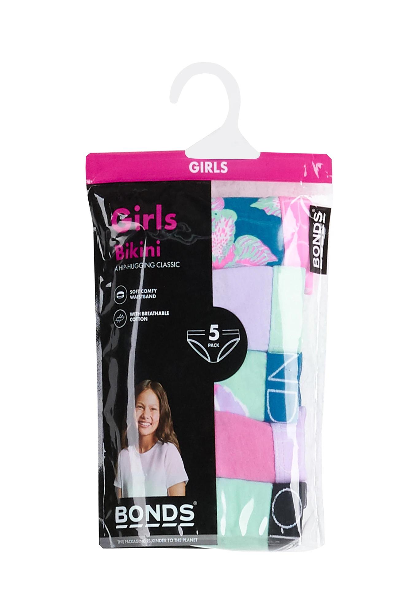 3 Bonds Girls Bikini Briefs 5 Pack FLORAL GREEN/PINK, 3 of 3