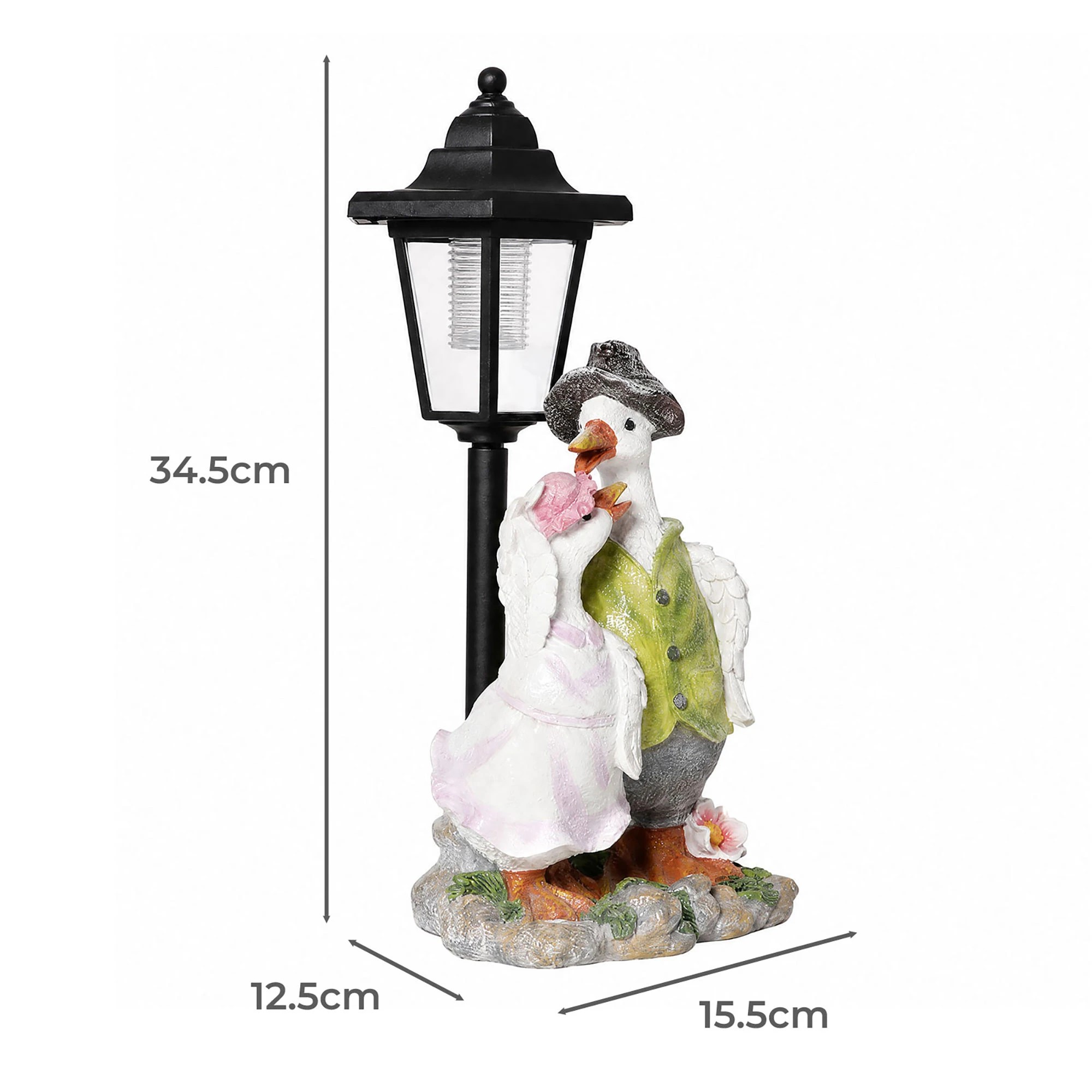 3 Emitto Duck Statue Solar Light Garden Resin White Green Pink, 3 of 8