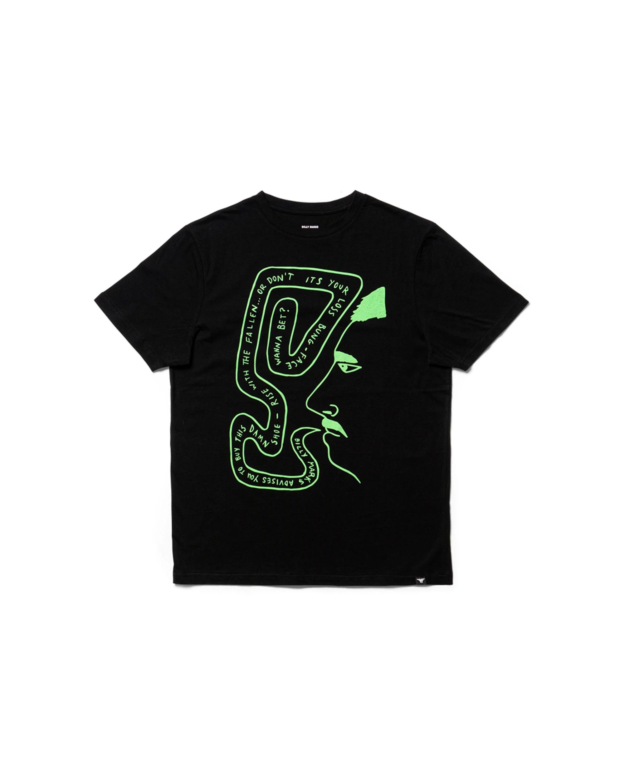 1 Fallen Footwear Men Pawn Regular Fit Tee Billy Mark T Shirt 100 Percent Cotton BLACK/LIME, 1 of 4