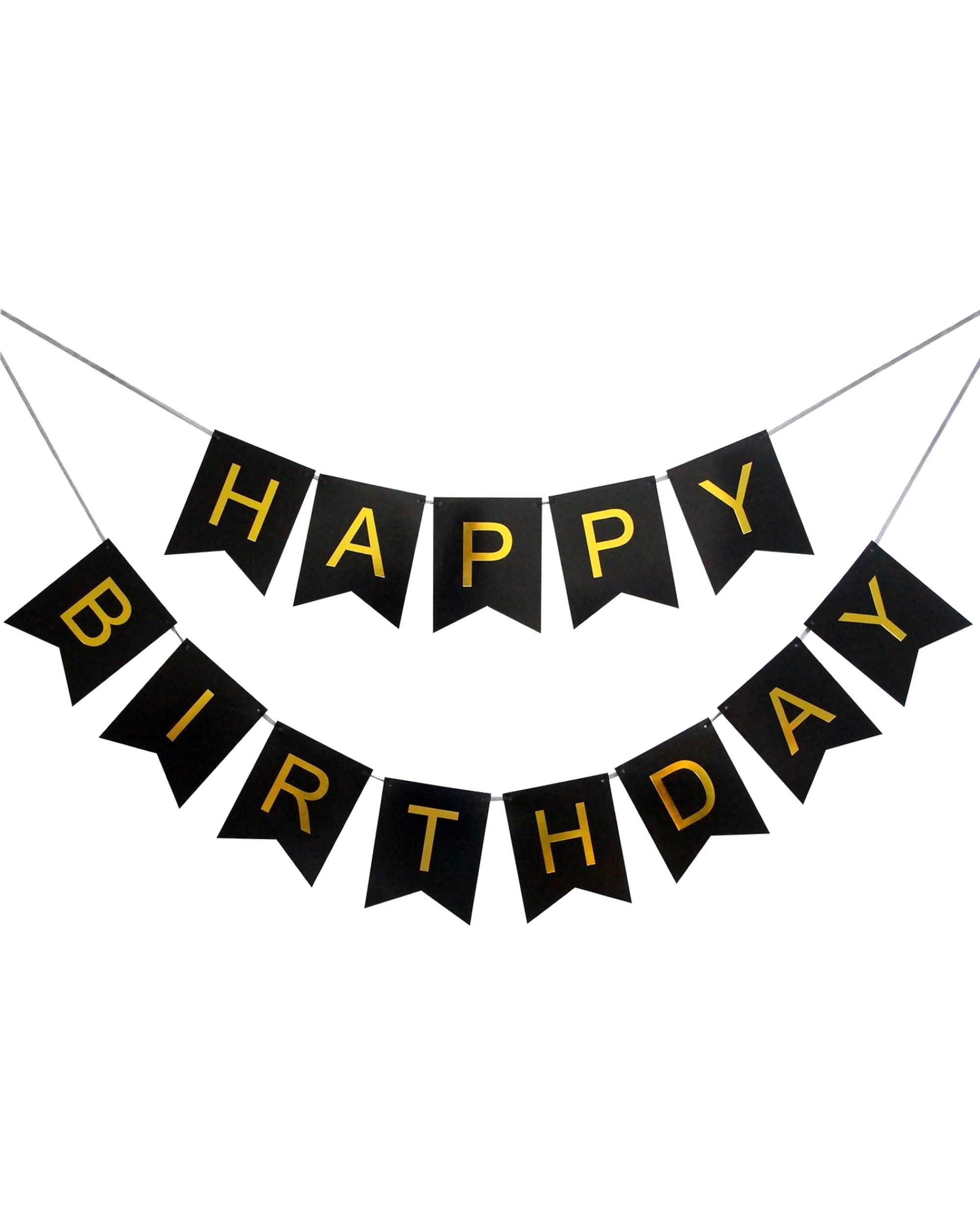 1 JD Party and Gold Happy Birthday Pennant Banner - Black, 1 of 1