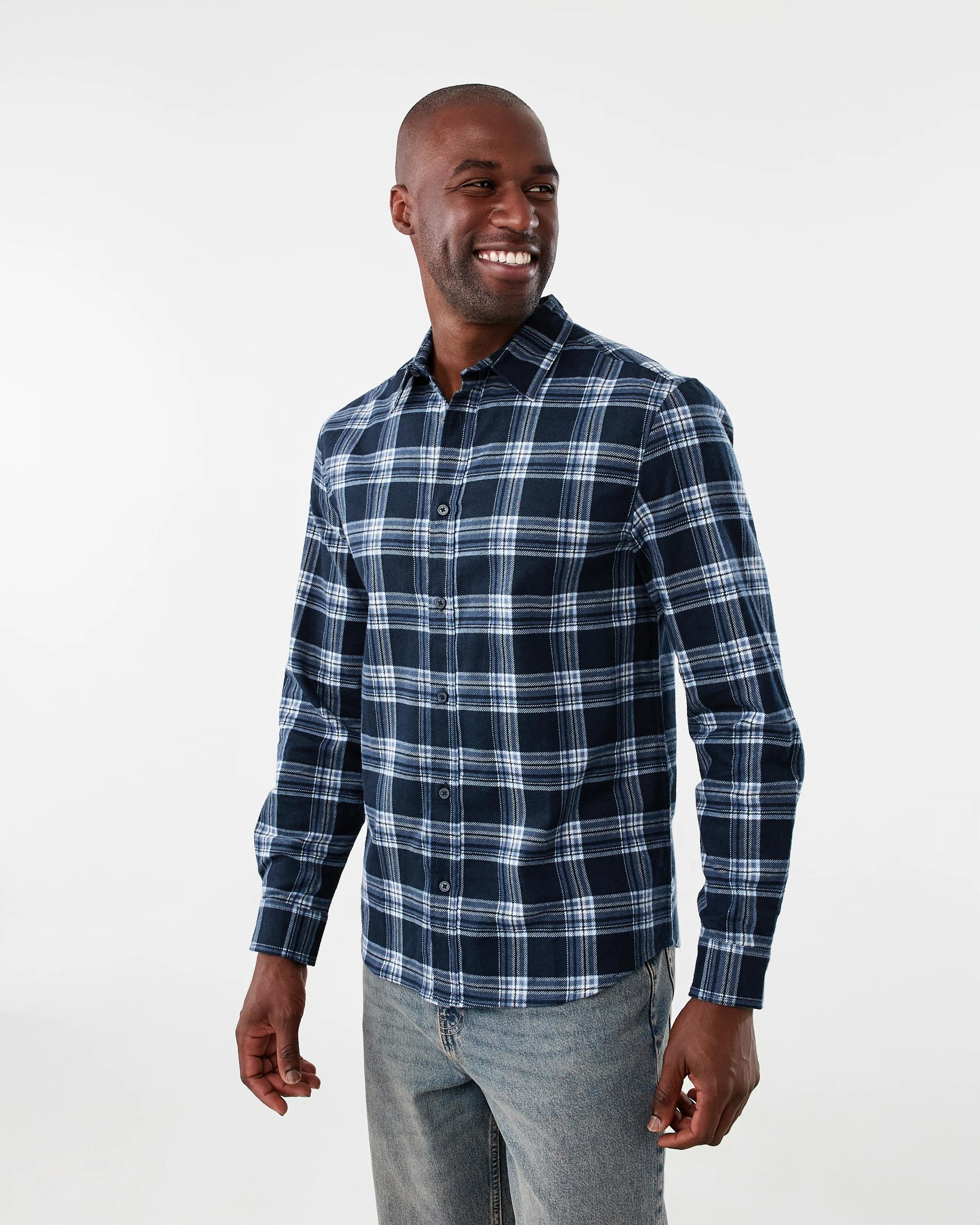 2 Long Sleeve Printed Plaid Shirt Nvy Check, 2 of 7