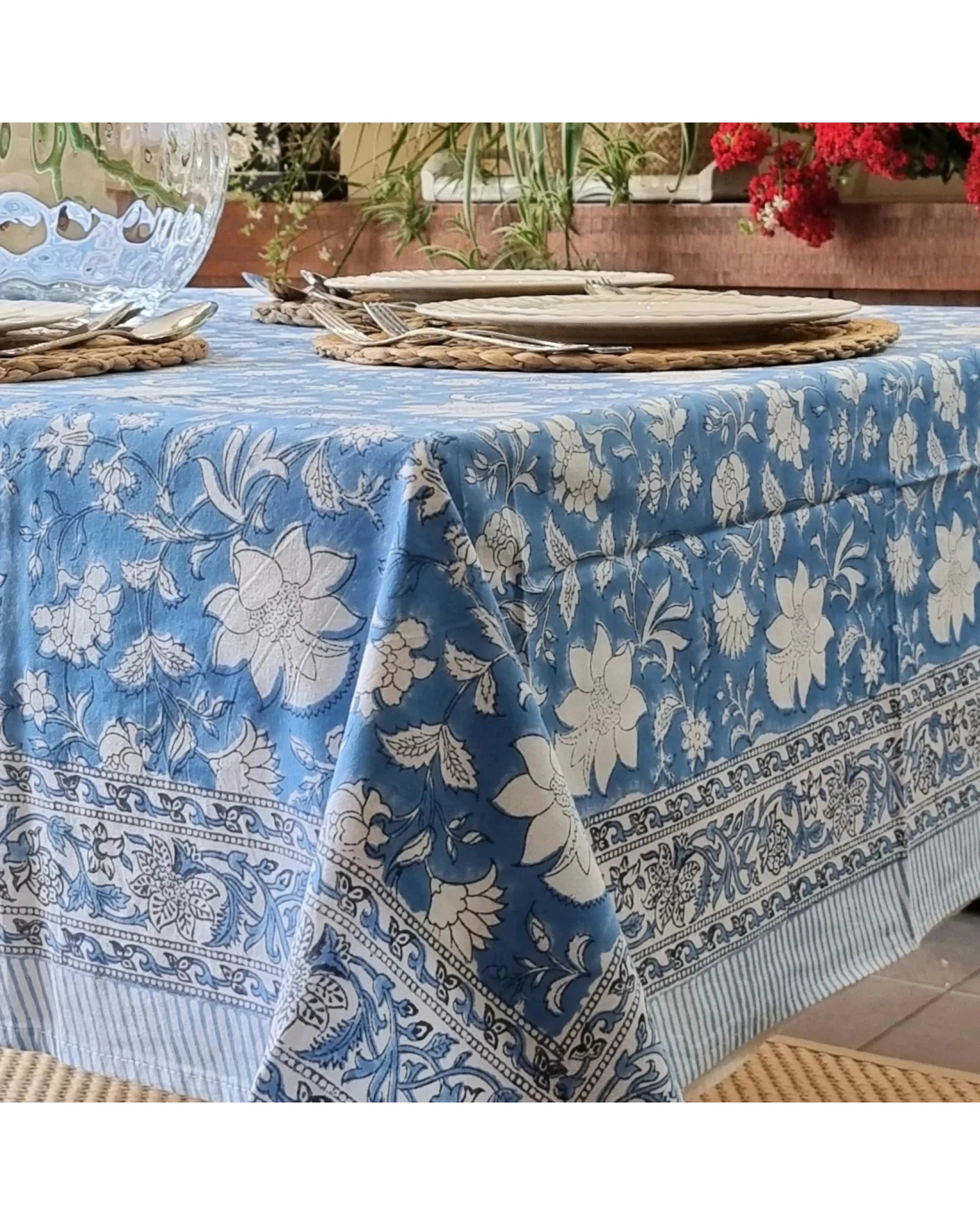 4 Kolka Rectangle Tablecloth Table Cover Flower Pattern Dining Table Cloth - Blue Bellflower, 4 of 4