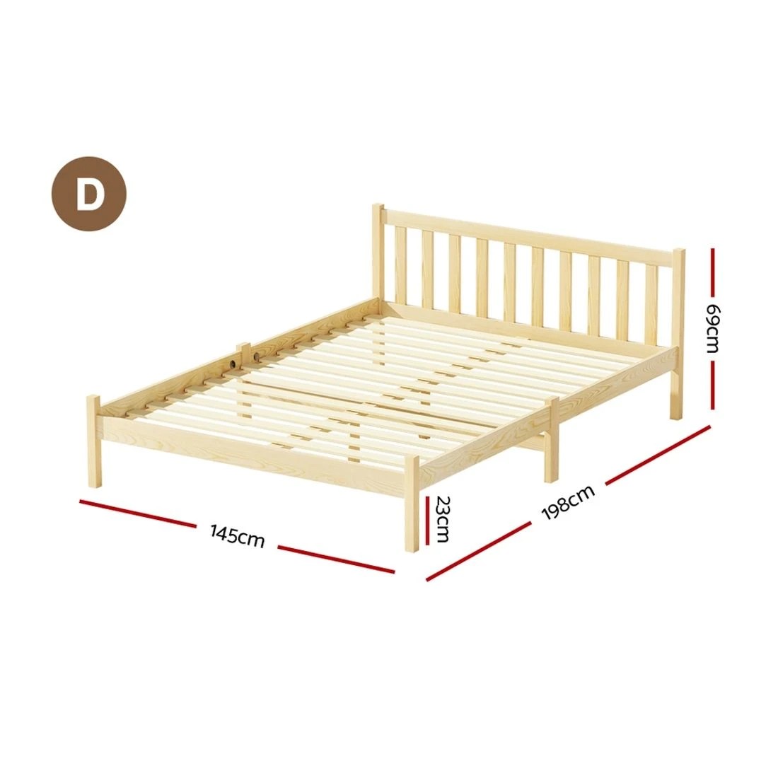 2 Artiss Bed Frame Double Size Wooden Oak - Brown, 2 of 5
