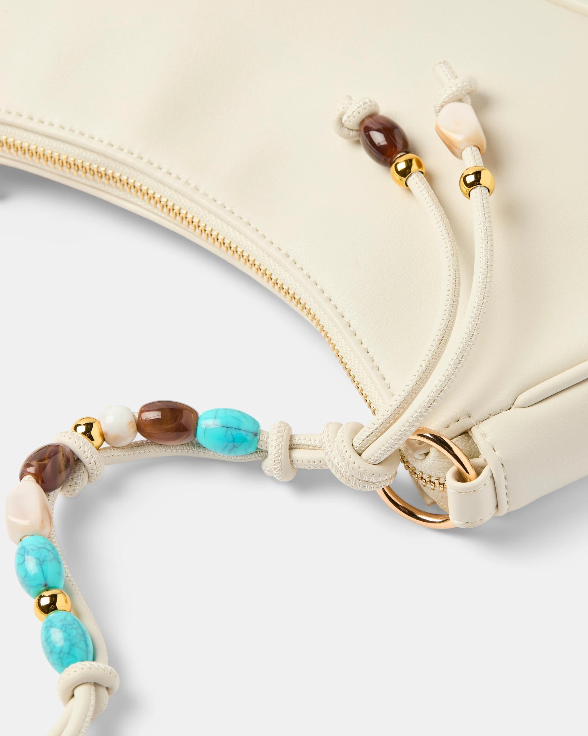 3 Beaded Handle Shoulder Bag Cream, 3 of 5