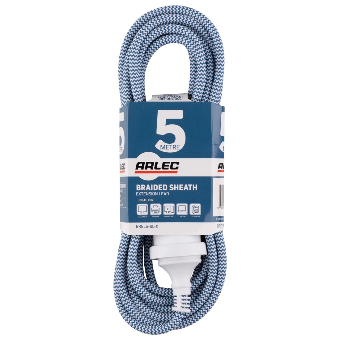 1 5m Arlec Braided Sheath Extension Lead - Blue, 1 of 4
