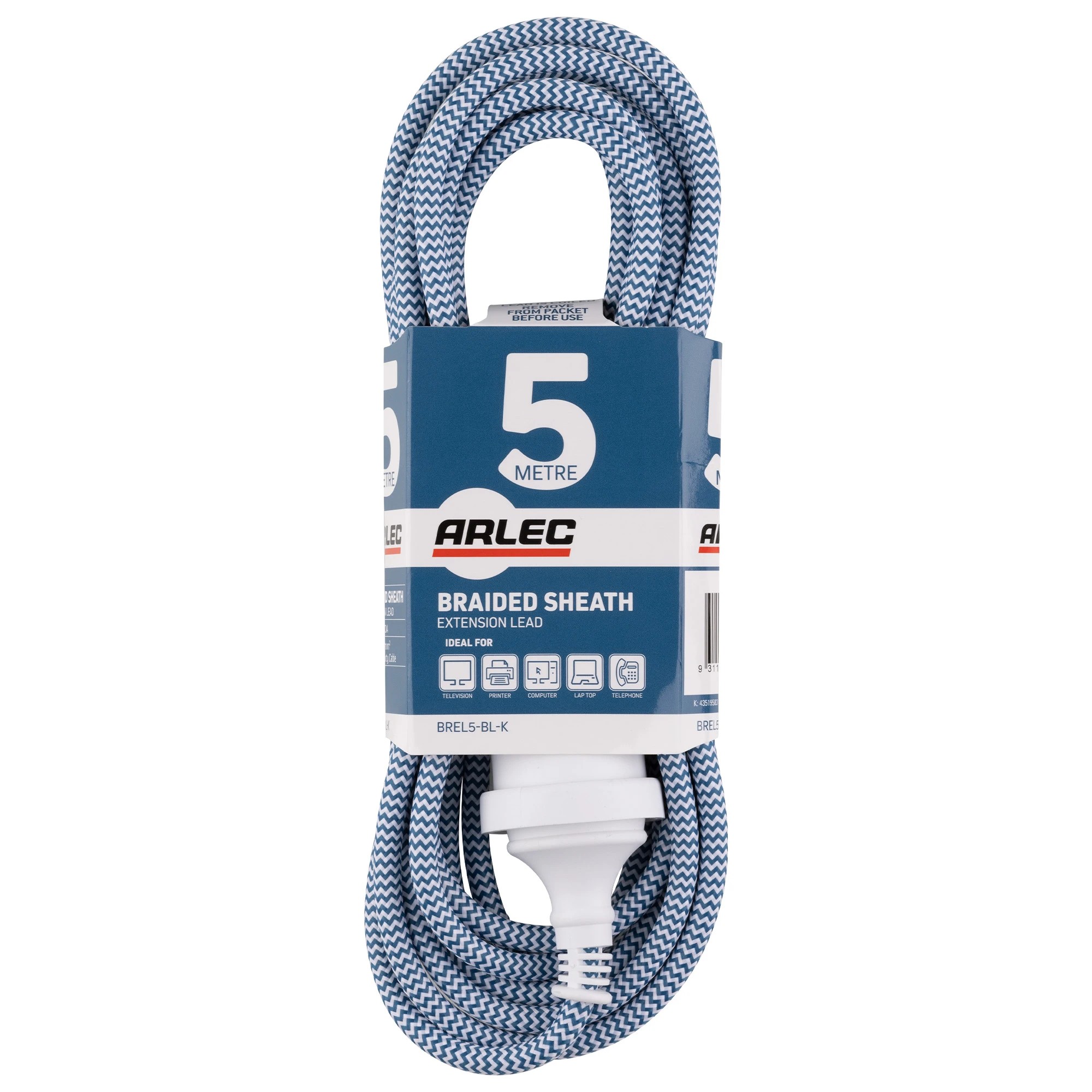 1 5m Arlec Braided Sheath Extension Lead - Blue, 1 of 4