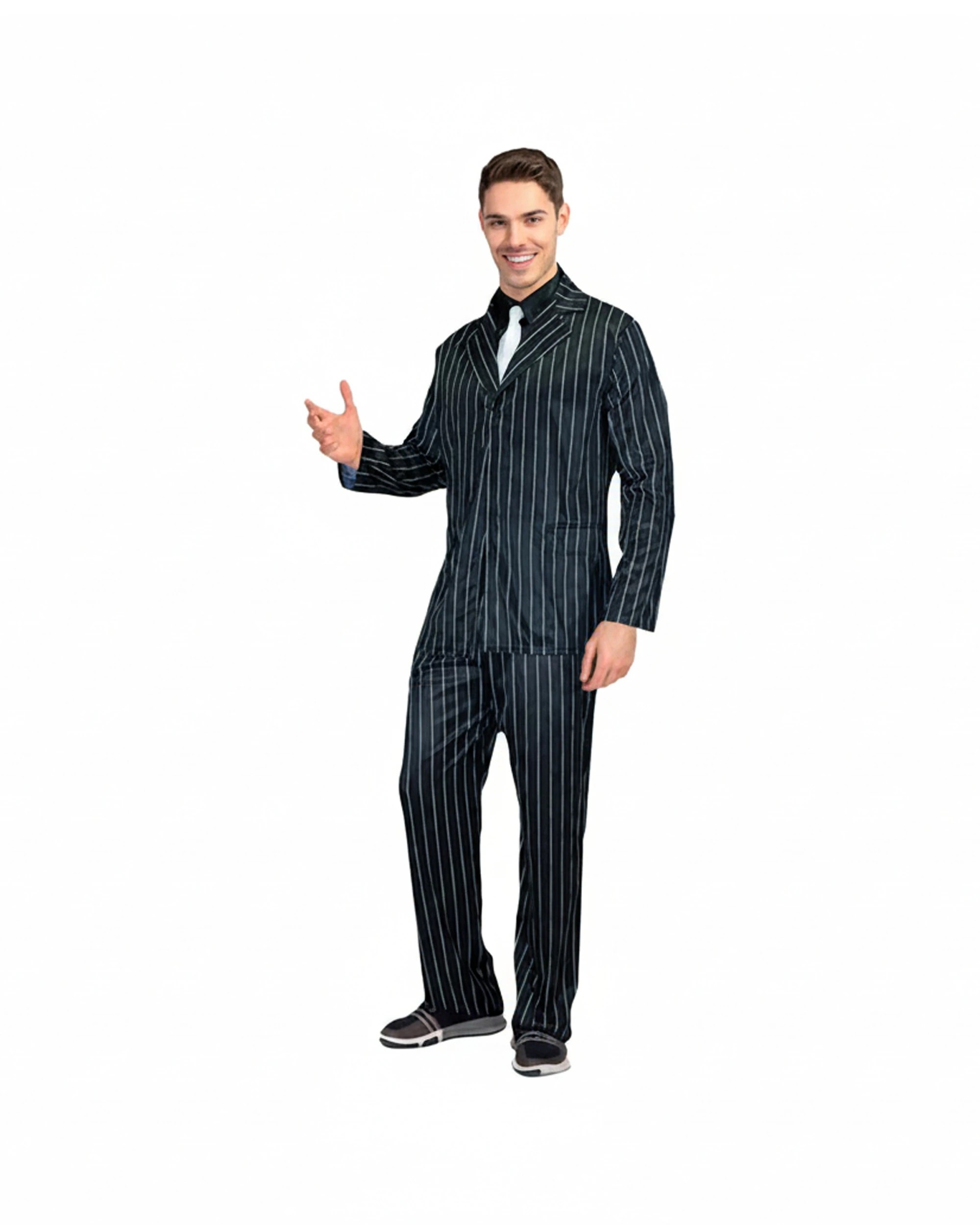 1 JD Party Adult Pinstripe Suit Costume Jacket Tie Pants Complete Set S/M - Black, 1 of 1