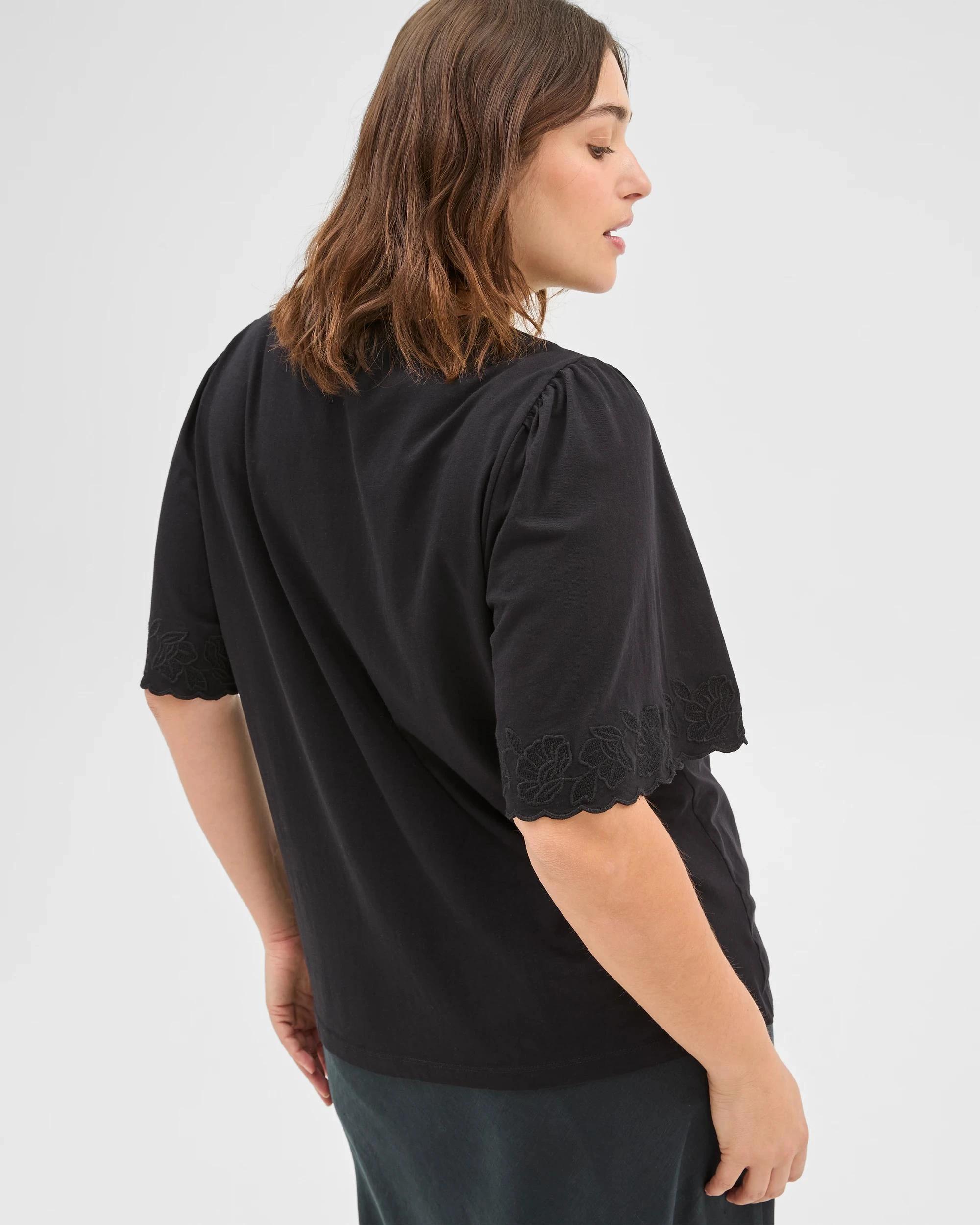 5 Target Plus Size Australian Cotton Embroidered Sleeve T-Shirt BLACK, 5 of 5