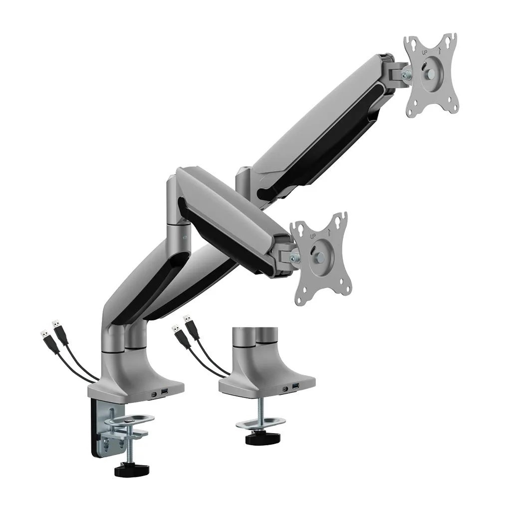 1 Brateck Dual Monitor Arm 17"-35" Heavy Duty Gas Spring w/ USB - Silver, 1 of 4