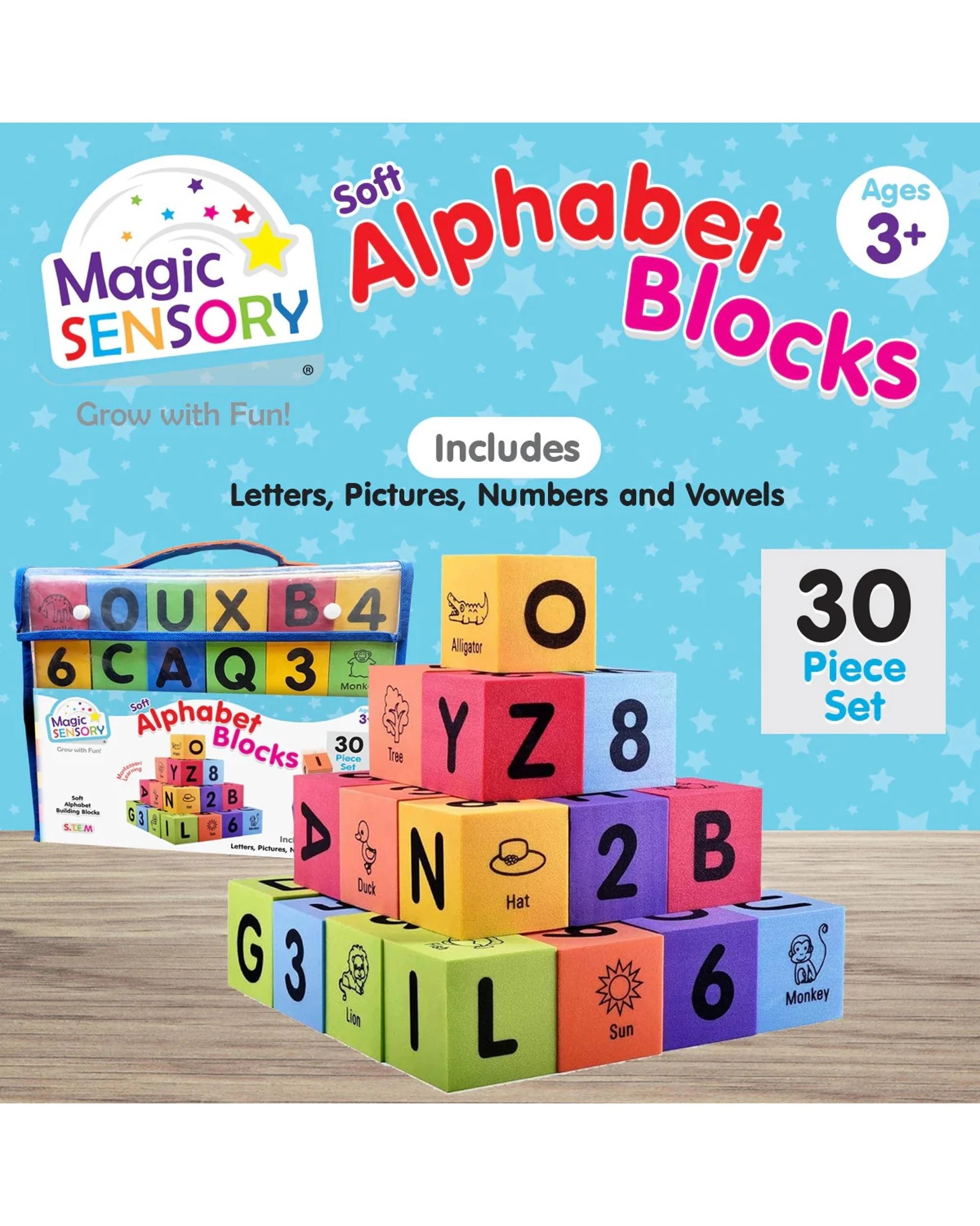 3 Magic Sensory Soft Alphabet and Numbers Foam Blocks 30 Piece Set, 3 of 5