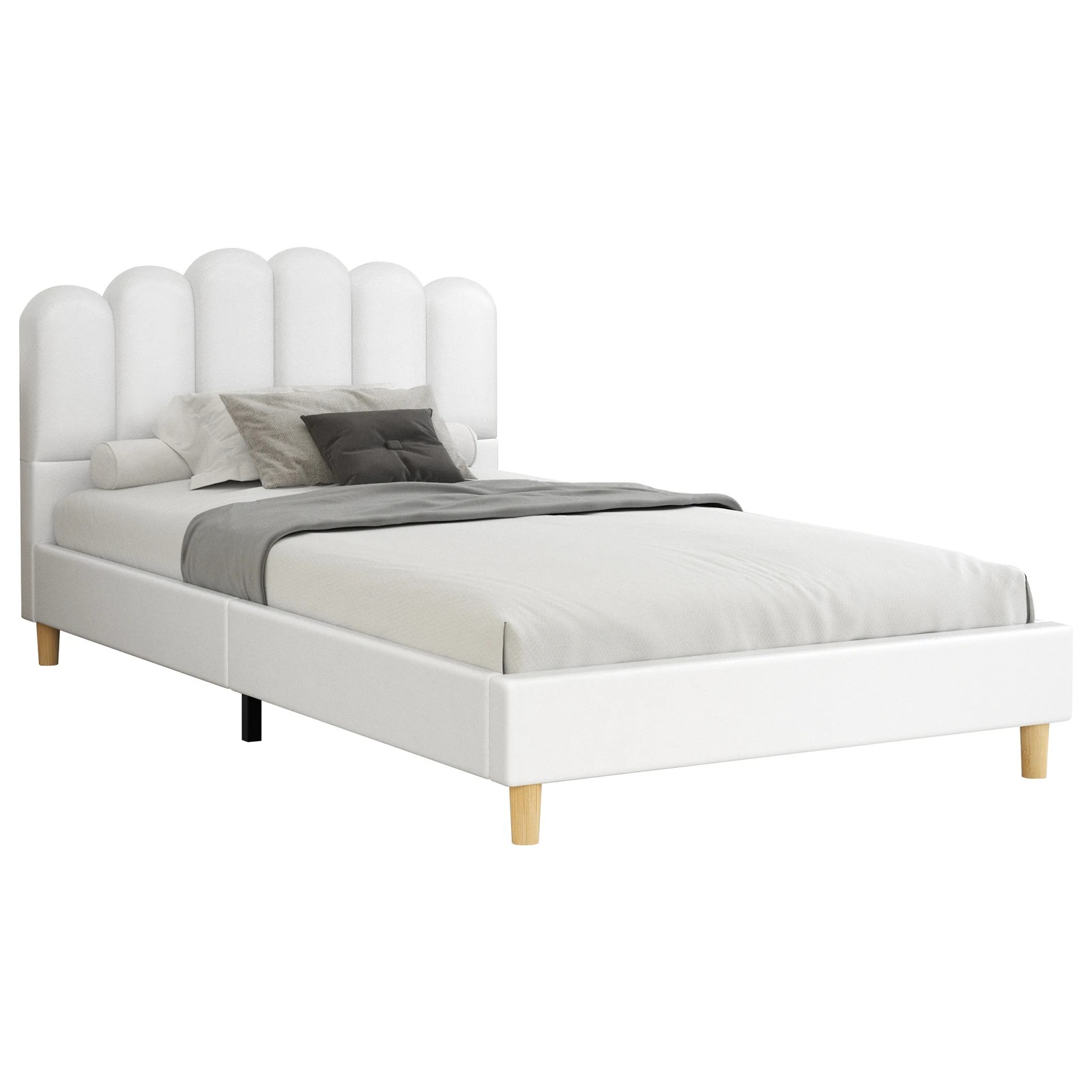 1 Alfordson Bed Frame King Single Upholstered Platform Base Leather Tania - White, 1 of 10