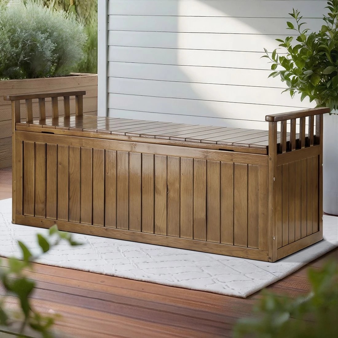 1 Gardeon XL Outdoor Storage Bench Fir Wood Seat Weather Resistant Lift Top Garden Toy Cushion Chest Durable - Brown, 1 of 8