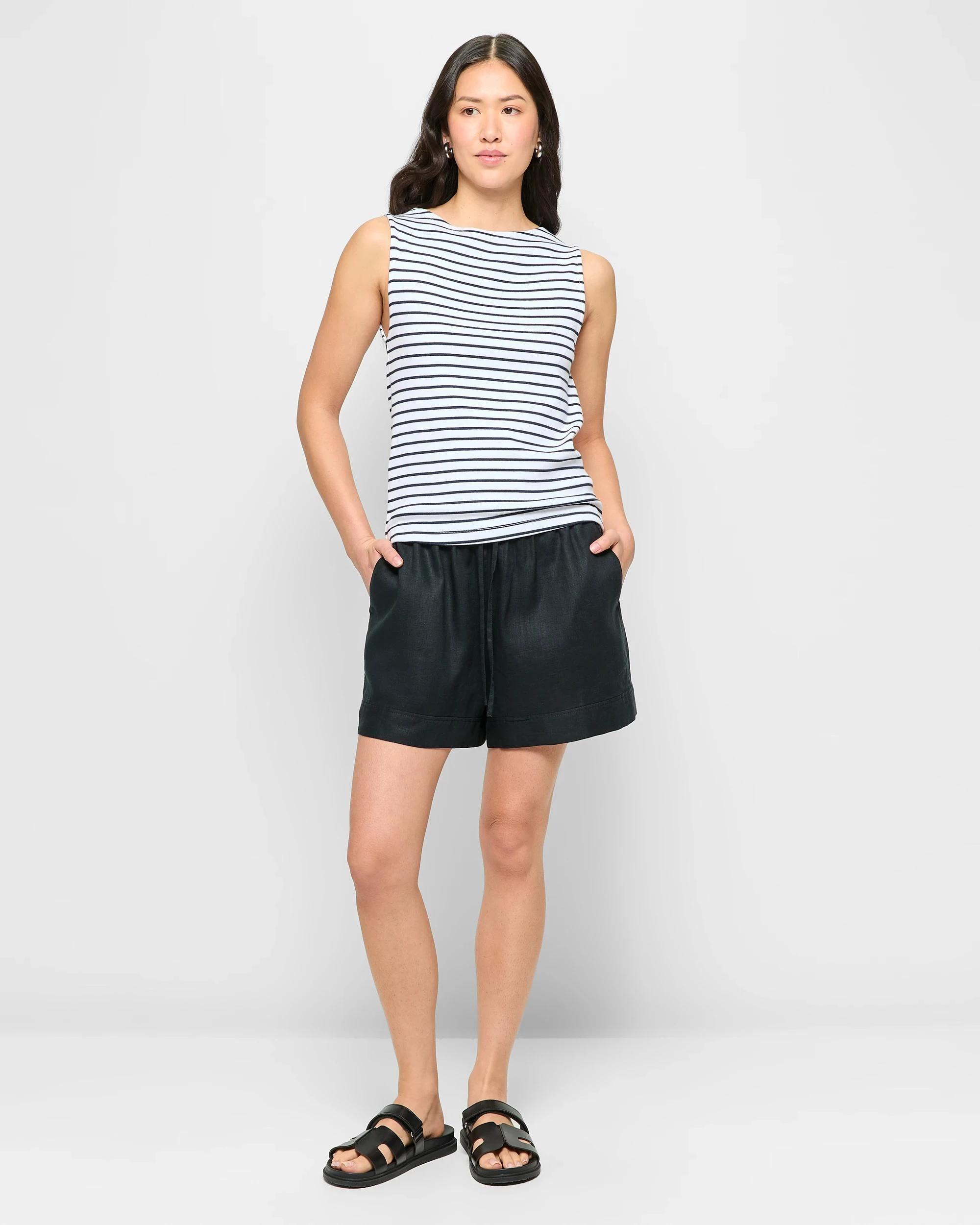 2 Target Soft Touch Boat Neck Rib Tank Top WHITE/NAVY STRIPE, 2 of 5