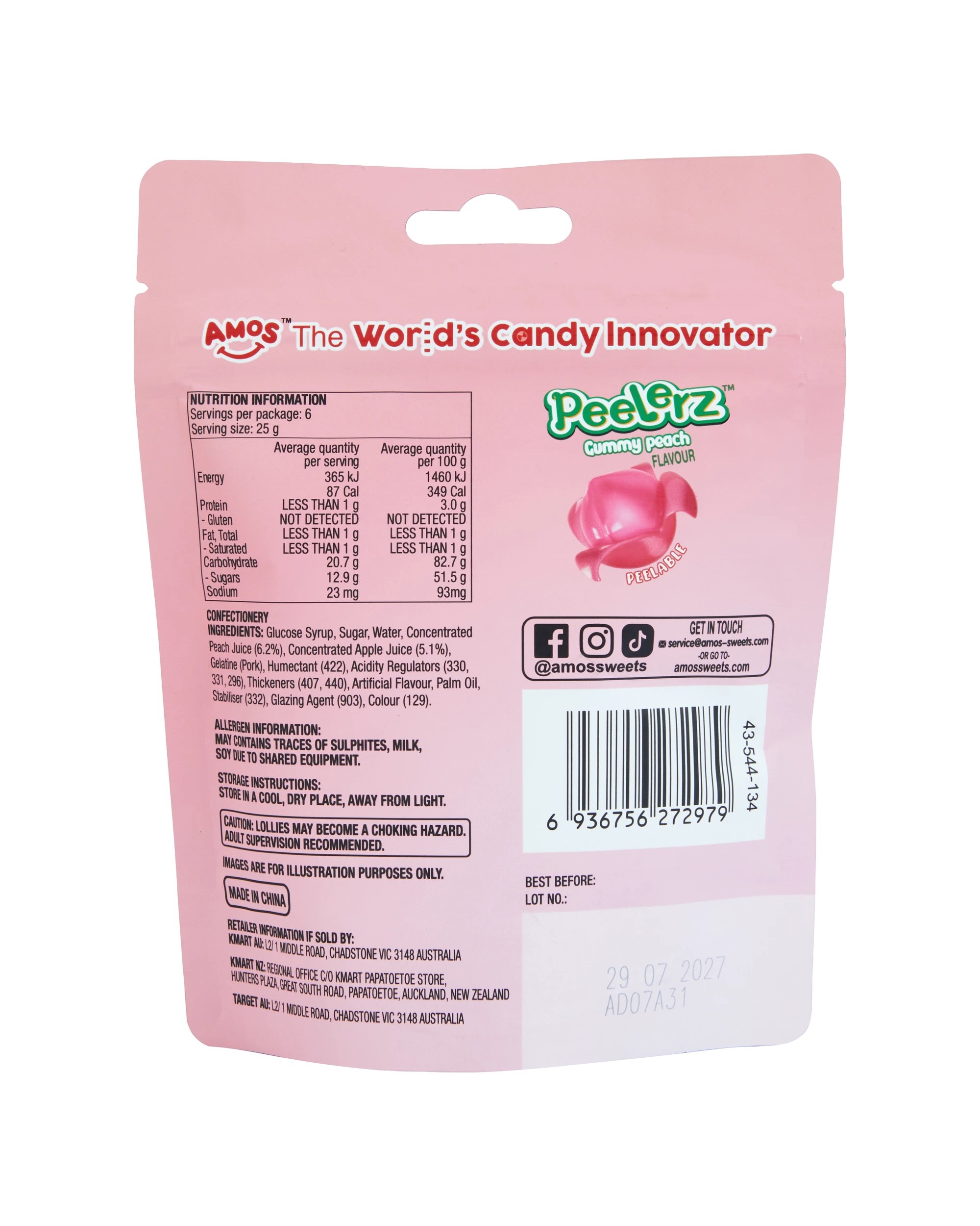 3 Amos Peelerz Peach Gummy Candy 150g, 3 of 3