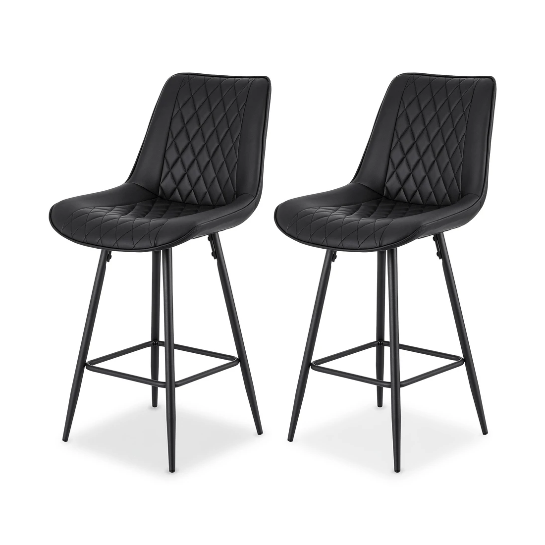 1 Artiss 2x Bar Stools Kitchen Dining Chair Counter Stool Diamond PU Leather - Black, 1 of 2