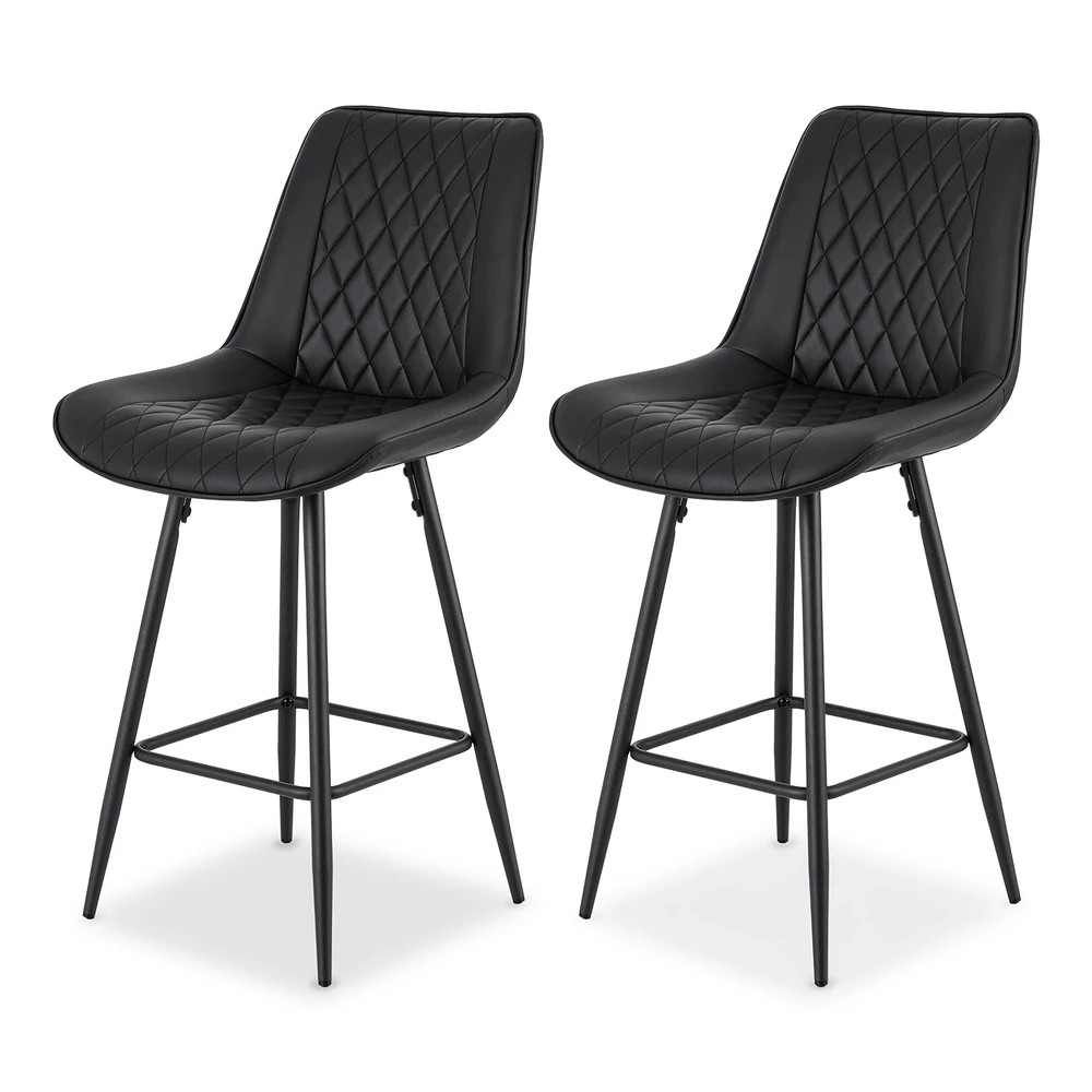 1 Artiss 2x Bar Stools Kitchen Dining Chair Counter Stool Diamond PU Leather - Black, 1 of 6