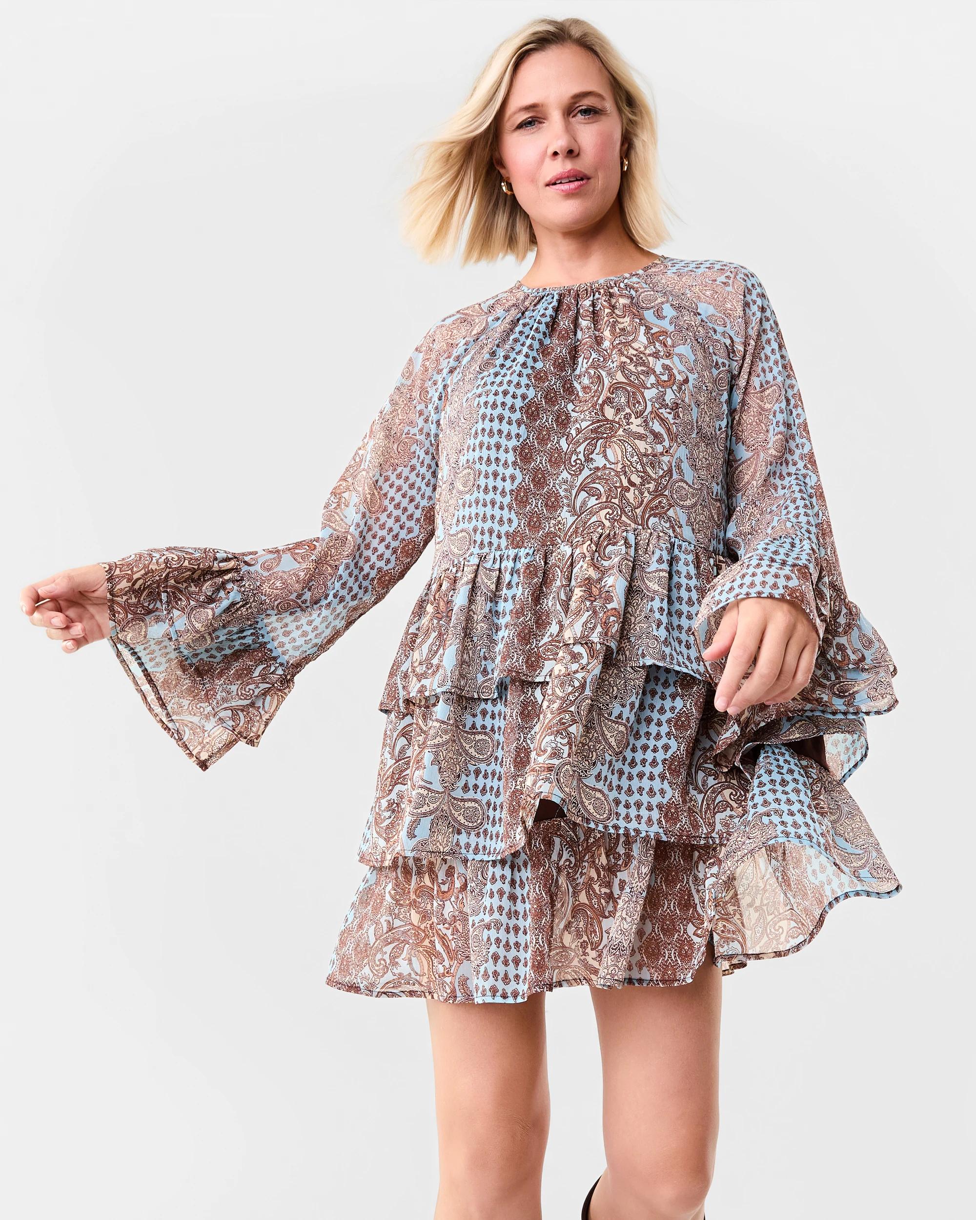 2 Long Sleeve Chiffon Mini Dress Paisley, 2 of 2
