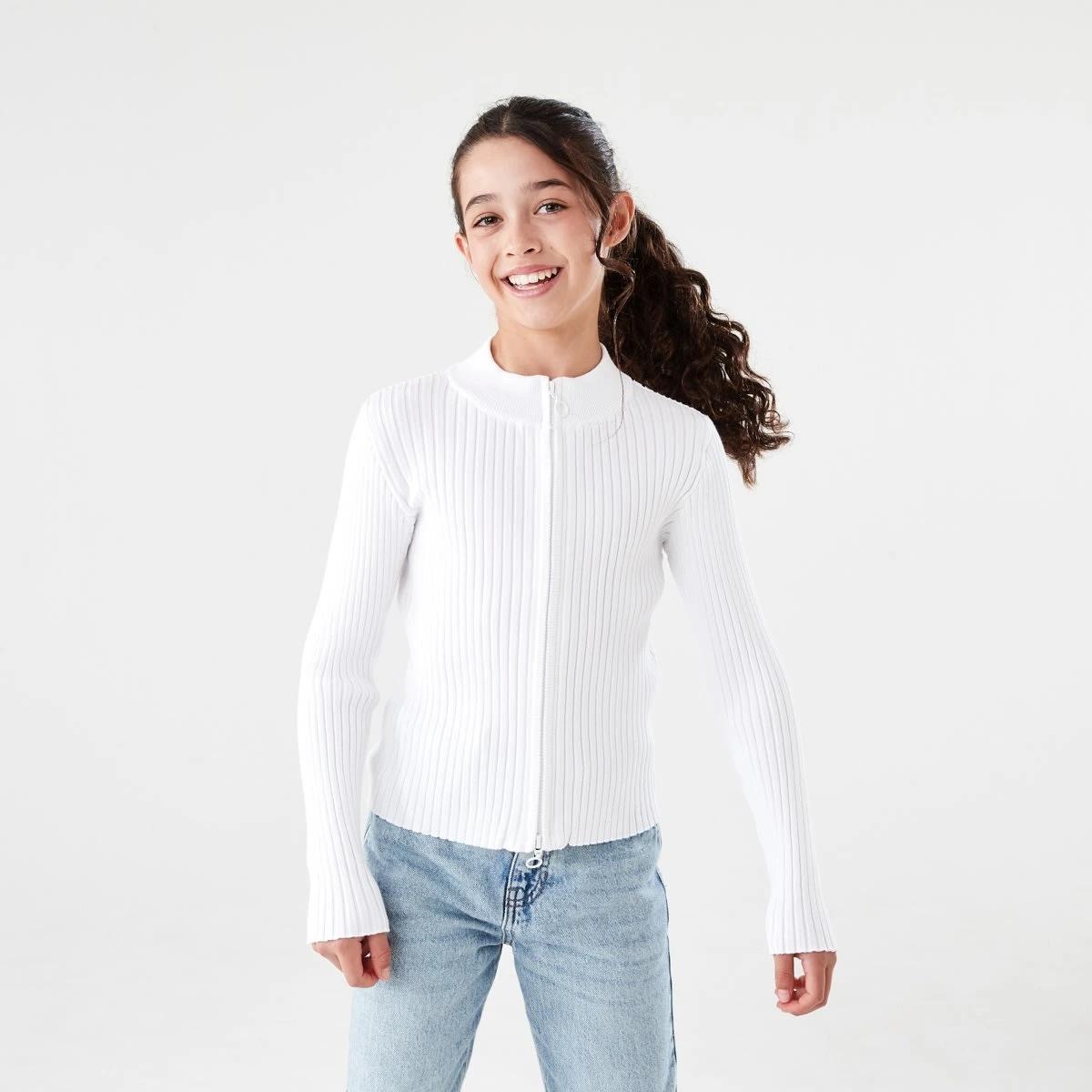 1 Rib Zip Through Cardigan SNOW WHITE, 1 of 7