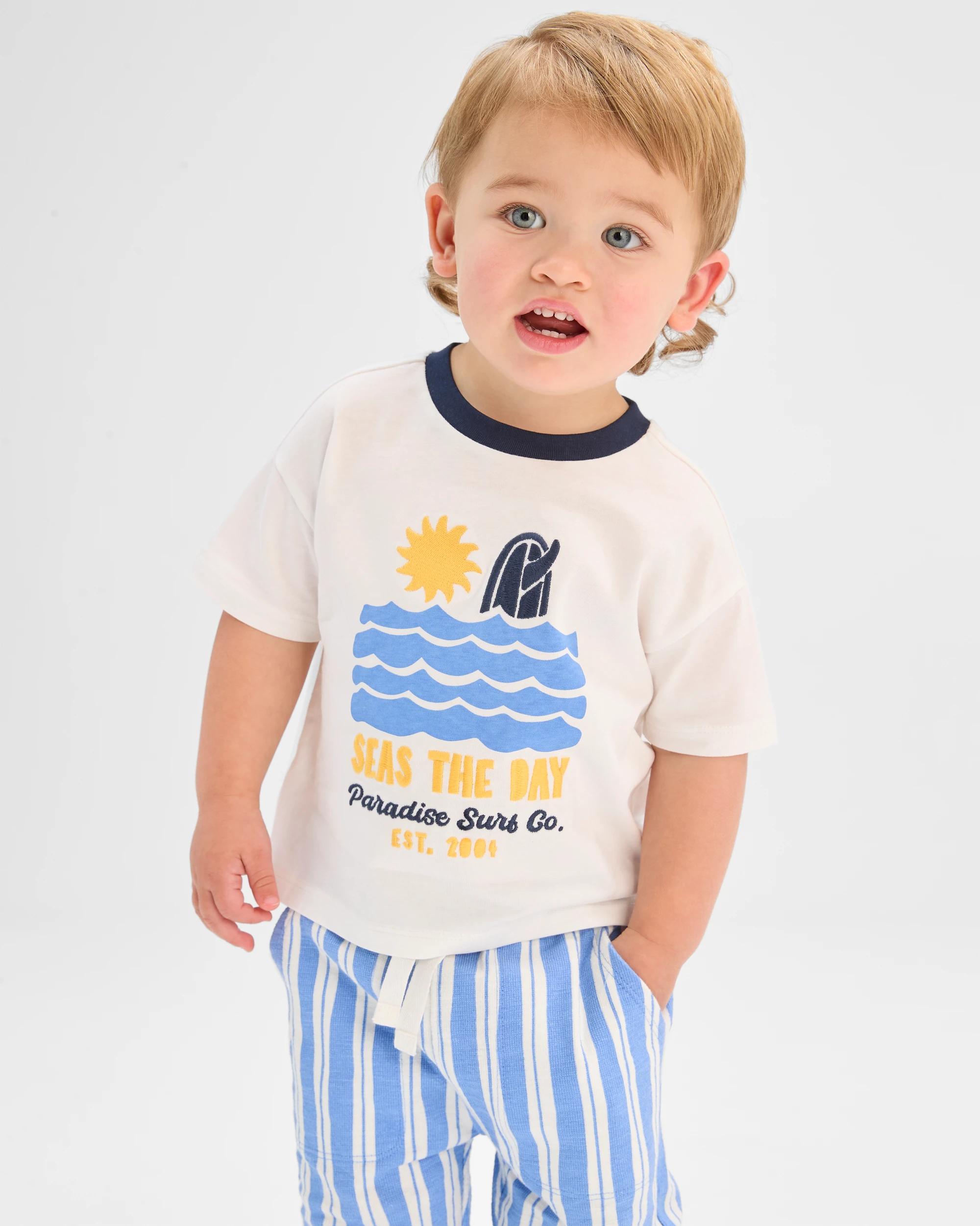 2 Target Baby Organic Cotton T-Shirt & Trackpants 2 Piece Set SEAS THE DAY CLOUD DANCER, 2 of 6