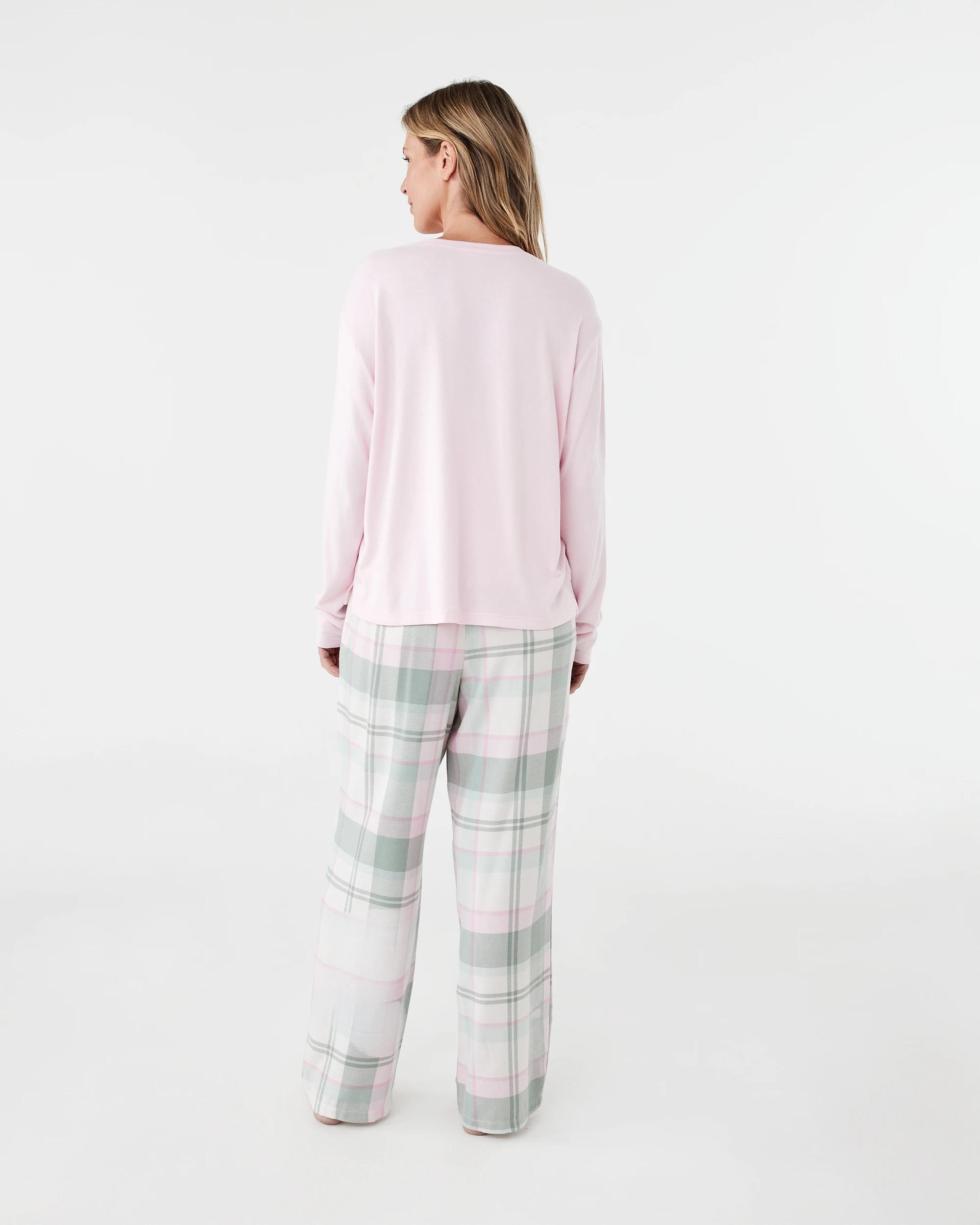 3 Supersoft Henley Top and Flannel Pants Pyjama Set Chk Gn Pik, 3 of 8