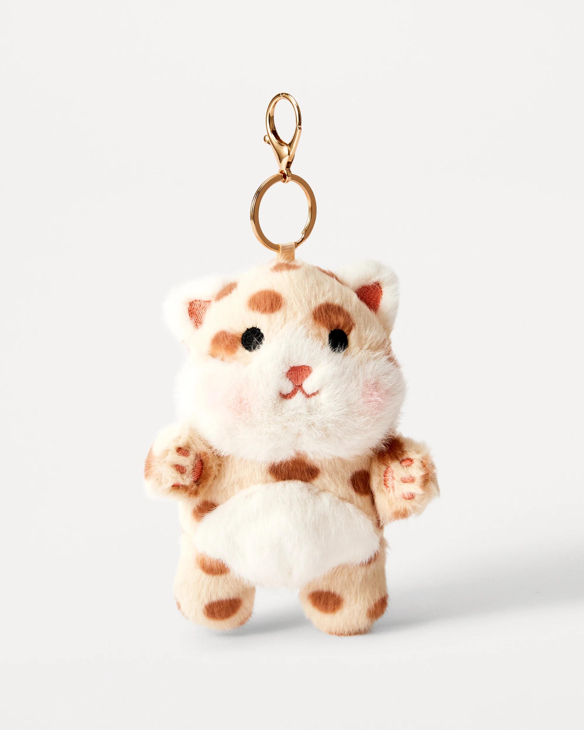 2 Fluffy Cat Bag Charm Keyring - White and Gold Tone White2, 2 of 5