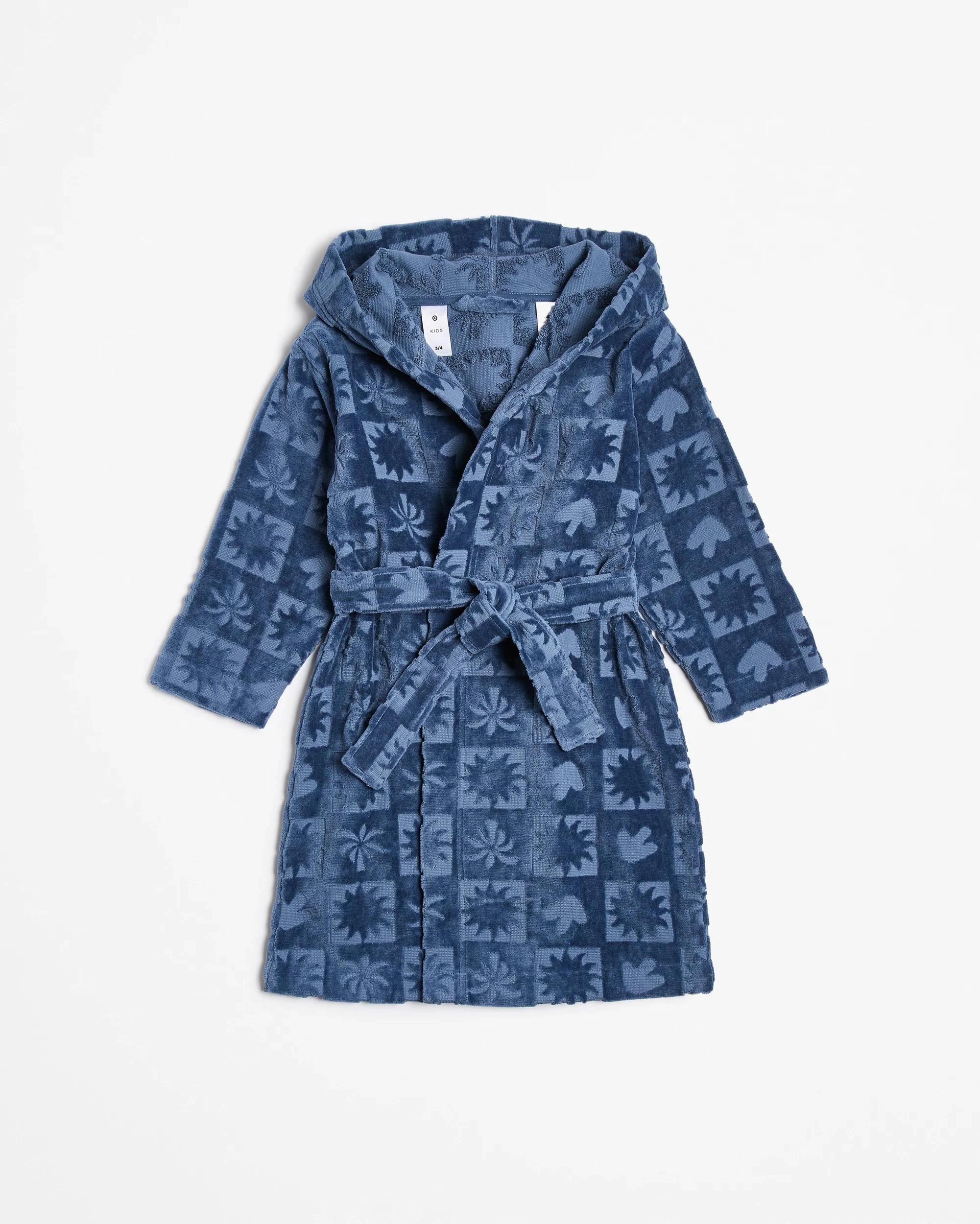 1 Target Kids Boys Towelling Hooded Dressing Gown BLUE ICON CHECK, 1 of 4