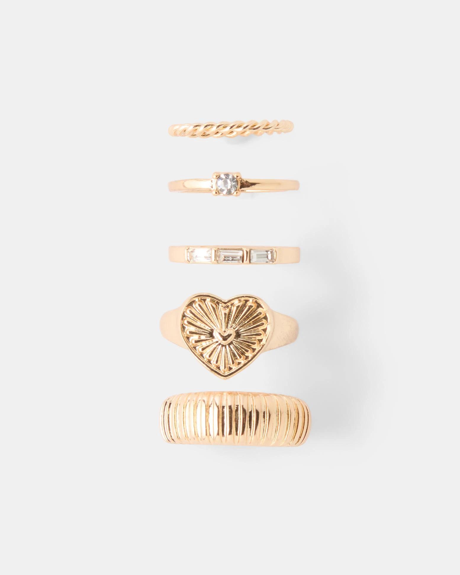 3 5 Pack Heart Rings - Gold Tone Gold, 3 of 4