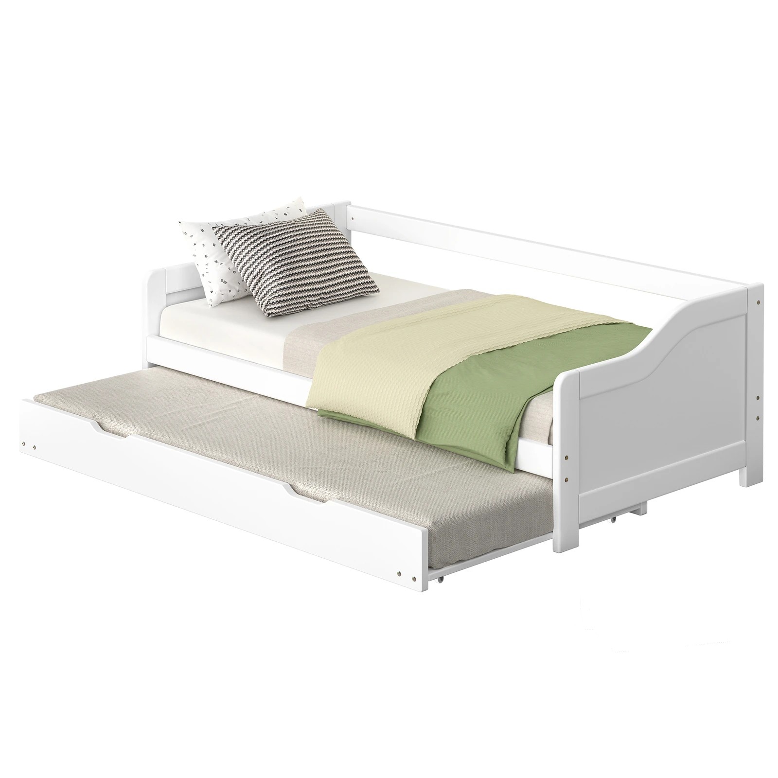 1 Alfordson Bed Frame Trundle 2x Single Size Wooden Daybed Base Timber - White, 1 of 9