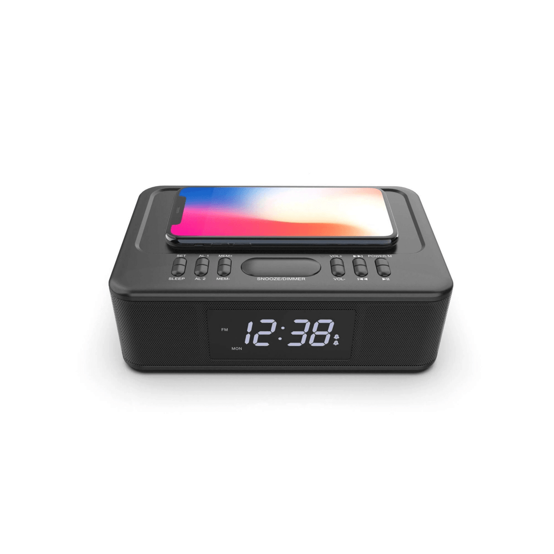 2 Lenoxx Alarm Clock with Wireless Phone Fast Charging & Wireless Streaming Connections, 2 of 3